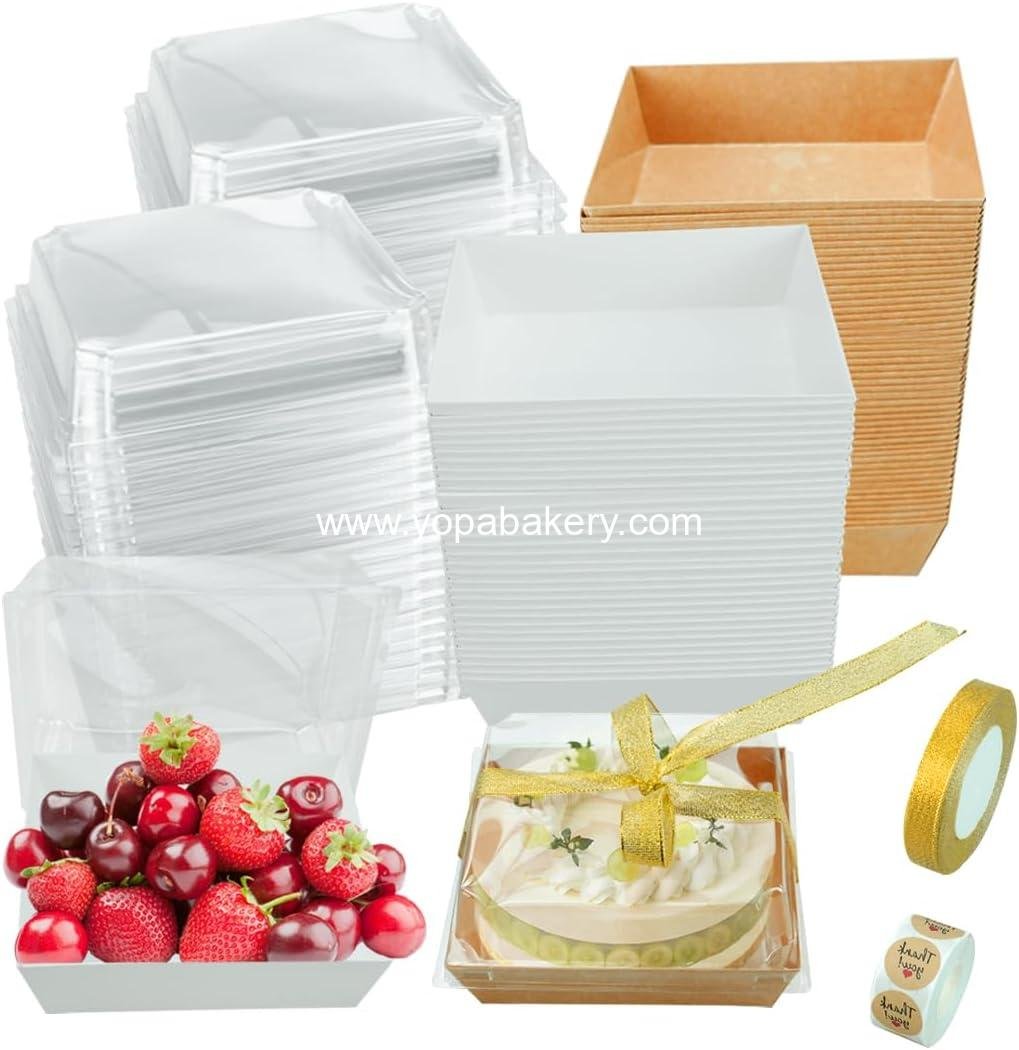 100 Pack Charcuterie Boxes with Clear Lids, Mini Bakery Boxes Disposable Treat Boxes To Go Charcuterie Food Containers for Sandwich, Snacks, Cakes, Weddings, Strawberries, 5"x5"x2.6"