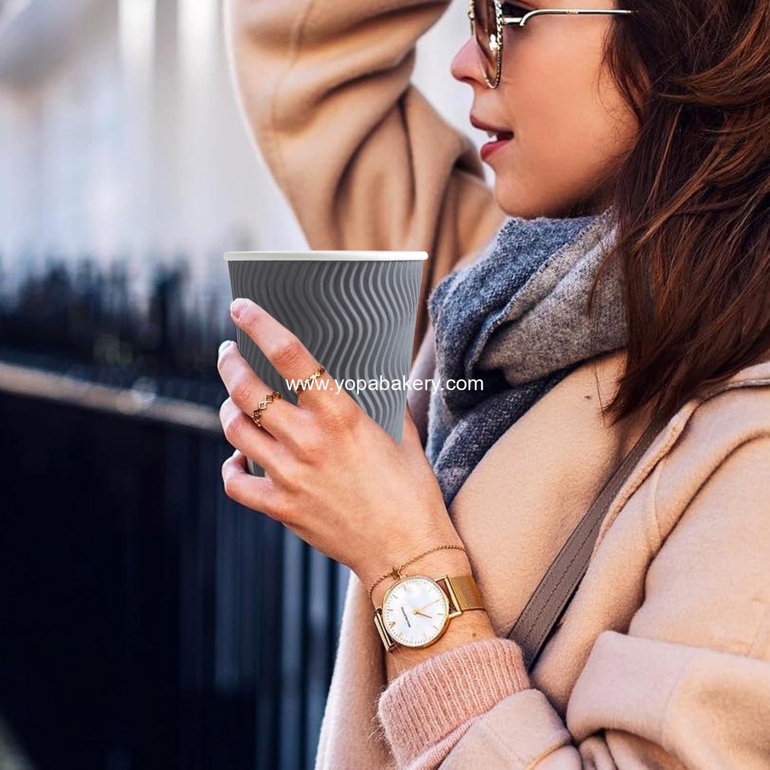 Wholesale 12 oz Insulated Disposable Paper Coffee Cups 120 Pack Corrugated Ripple Wall Hot Cold Drinks Office Cafe Party Travel Gray manufacturer