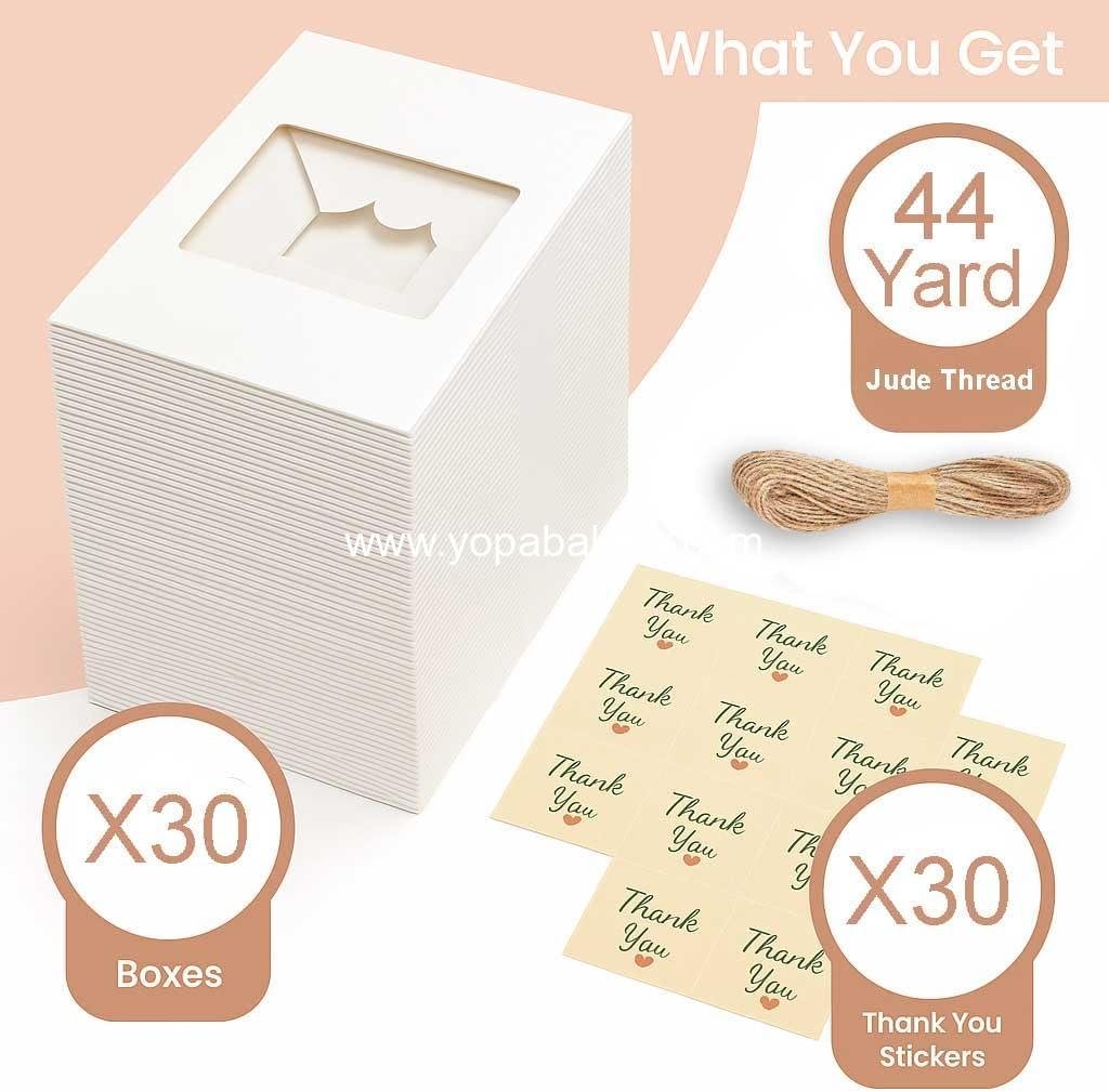 Wholesale 30-Pack 9x6x3 Inch White Cookie Treat Boxes with Window for Desserts Cupcakes Donuts Candy Pastry Baked Goods Gifts Factory