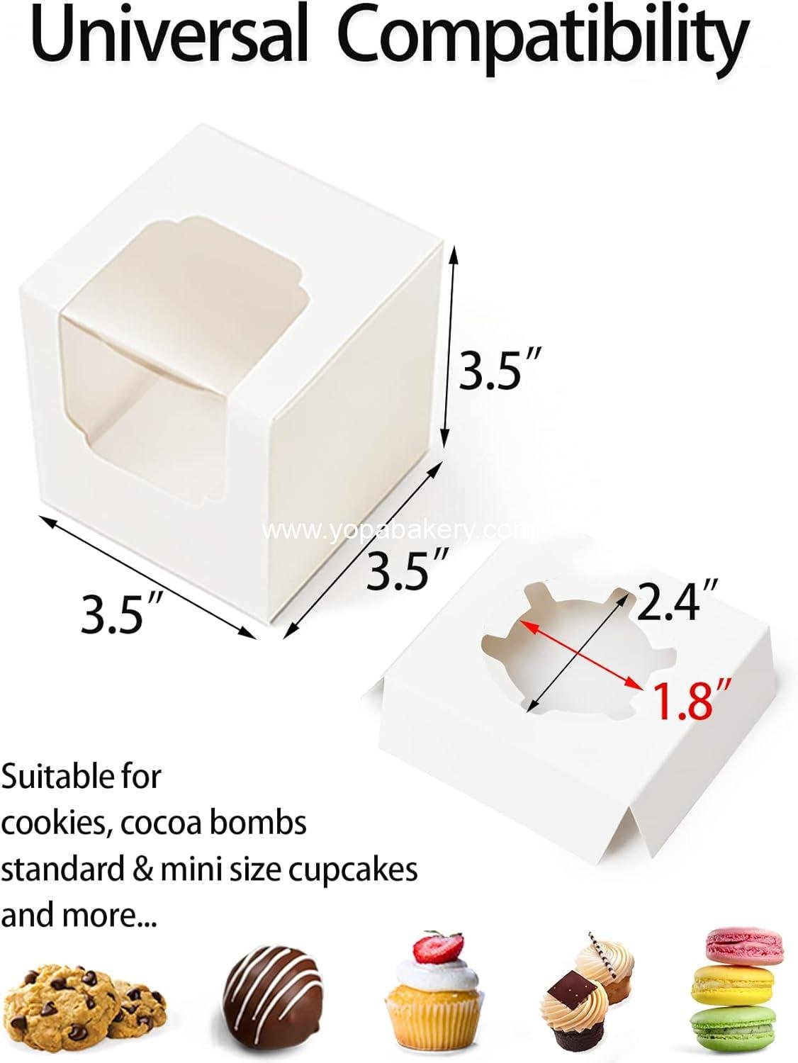 Wholesale 50 Pack White Individual Cupcake Boxes with Window Insert Cardboard Holders for Muffins Cocoa Bombs To-Go Packaging Birthdays Showers Party Favors Factory
