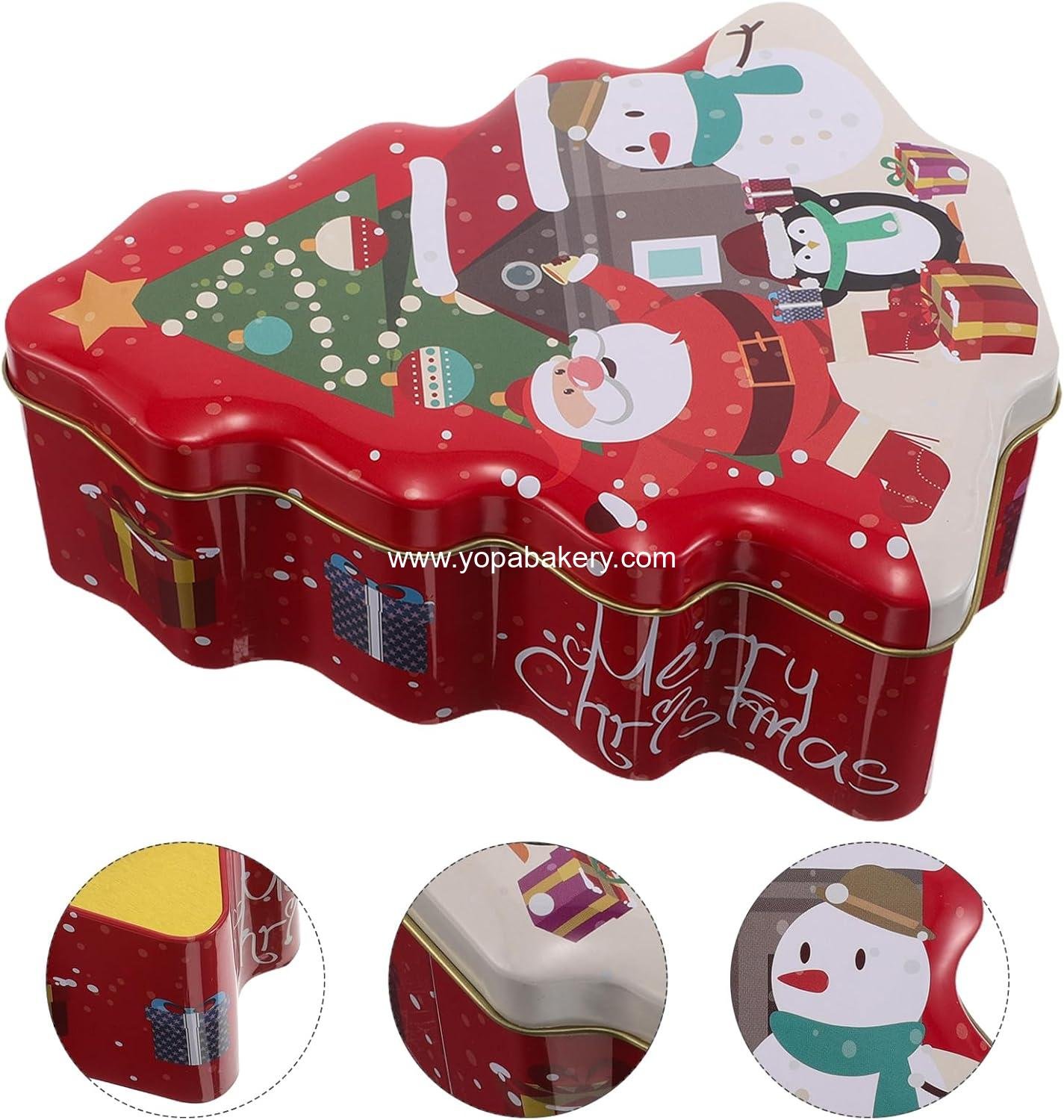 Wholesale Christmas Tree Tin Box Cookie Candy Container Lid Fillable Metal Holiday Ornament Factory