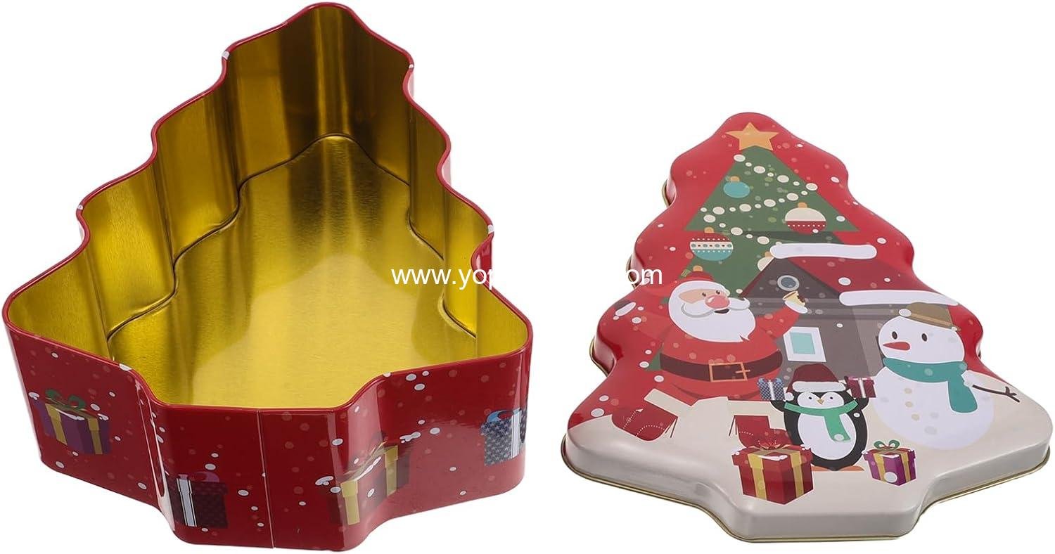Wholesale Christmas Tree Tin Box Cookie Candy Container Lid Fillable Metal Holiday Ornament Factory