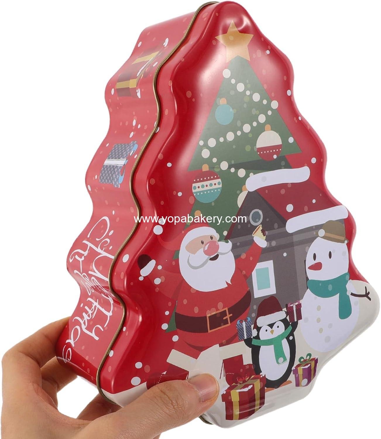 Wholesale Christmas Tree Tin Box Cookie Candy Container Lid Fillable Metal Holiday Ornament Factory