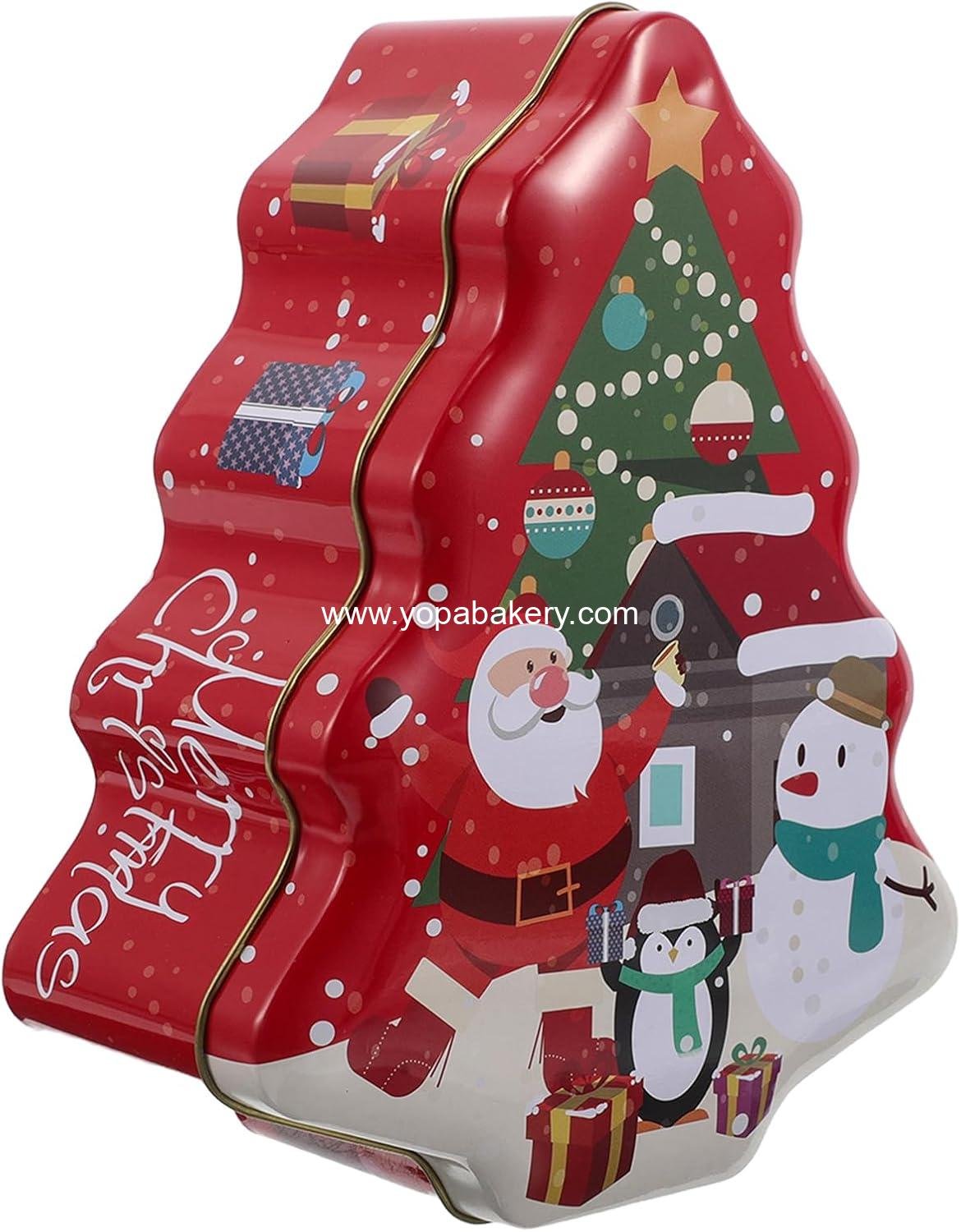 LOGOFUN Christmas Tree Cookie Candy Tin Box with Lid Iron Container Fillable Xmas Holiday Ornament