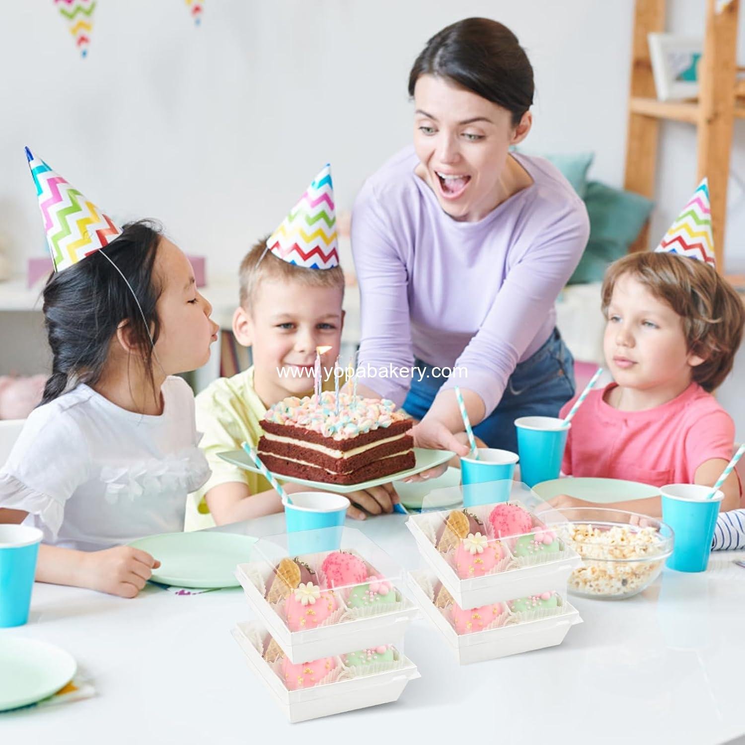 Wholesale 50-Pack 4x4 Inch White Paper Charcuterie Boxes with Clear Lids for Mini Cake Slices Bakery Containers Individual Desserts Cookies Strawberries Treats Factory