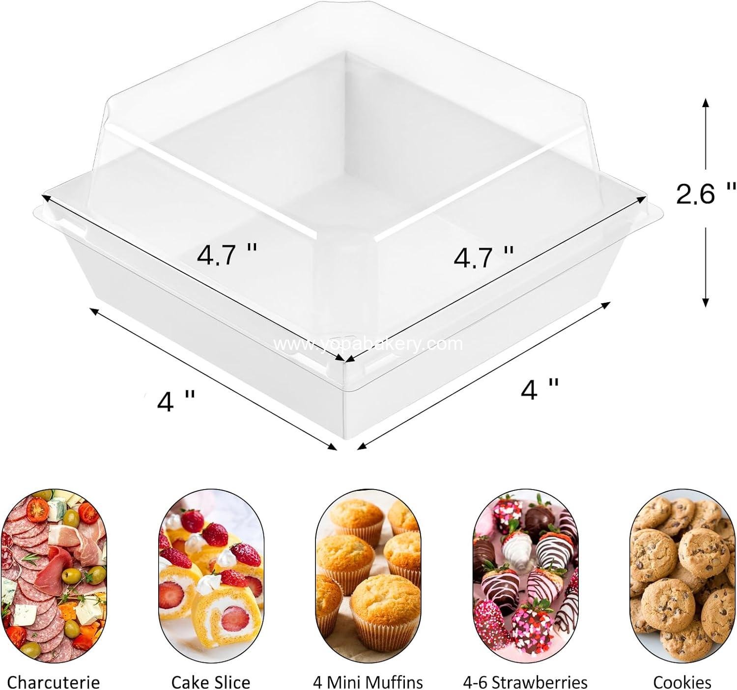 Wholesale 50-Pack 4x4 Inch White Paper Charcuterie Boxes with Clear Lids for Mini Cake Slices Bakery Containers Individual Desserts Cookies Strawberries Treats Factory
