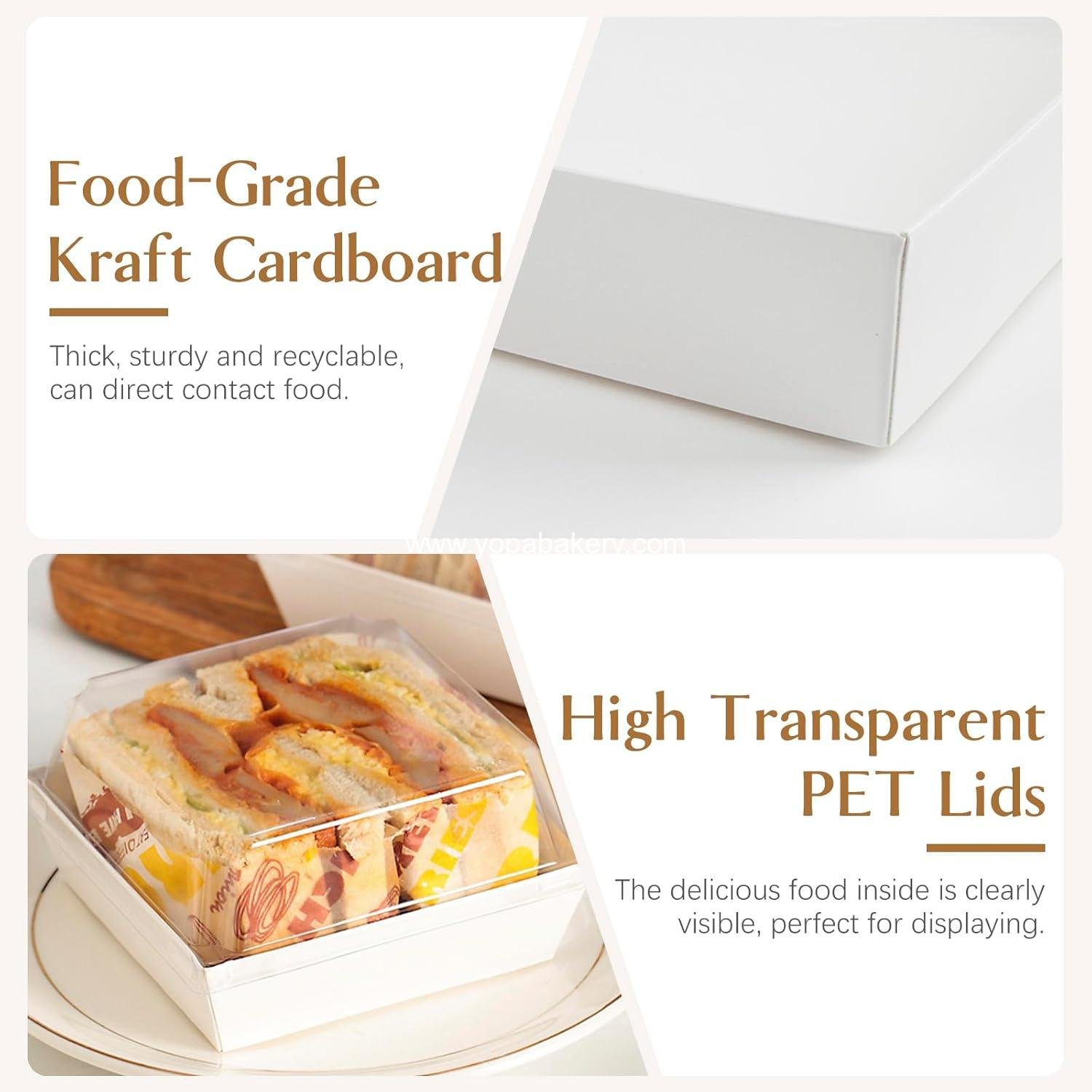 Wholesale 50-Pack 4x4 Inch White Paper Charcuterie Boxes with Clear Lids for Mini Cake Slices Bakery Containers Individual Desserts Cookies Strawberries Treats Factory
