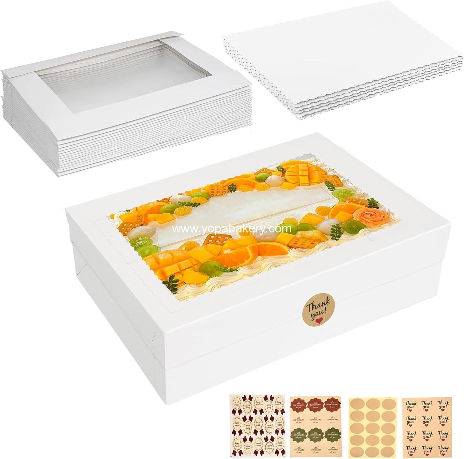 Aufind 6pcs Cake Boxes with Cake Board, 19x14x4.5 Inches White Bakery Boxes with Large Window for Quarter Sheet Cakes, Donuts, Cupcakes, Pastry & Pies