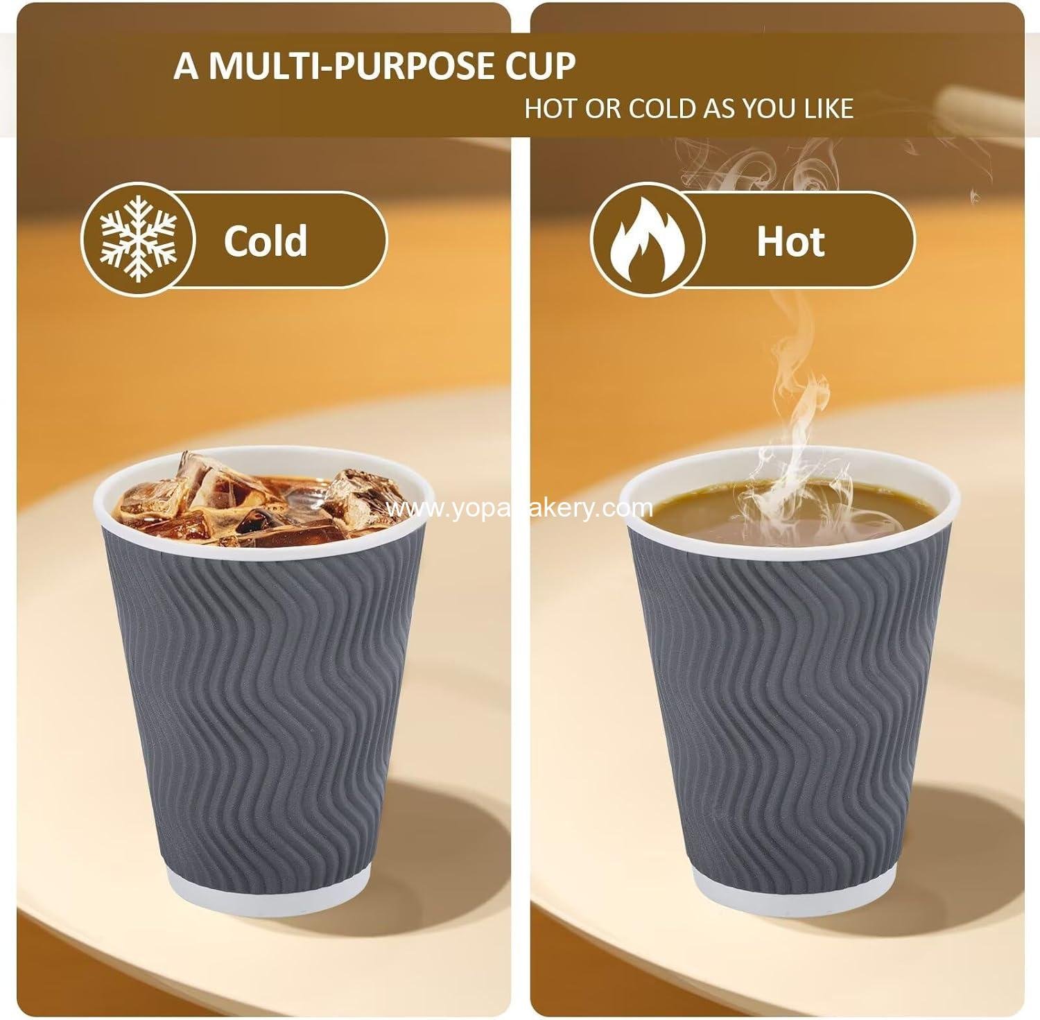 Wholesale 100 Pack 12 oz Insulated Ripple Wall Disposable Paper Coffee Cups with Lids for Hot Cold Drinks Cocoa Chocolate Grey Factory