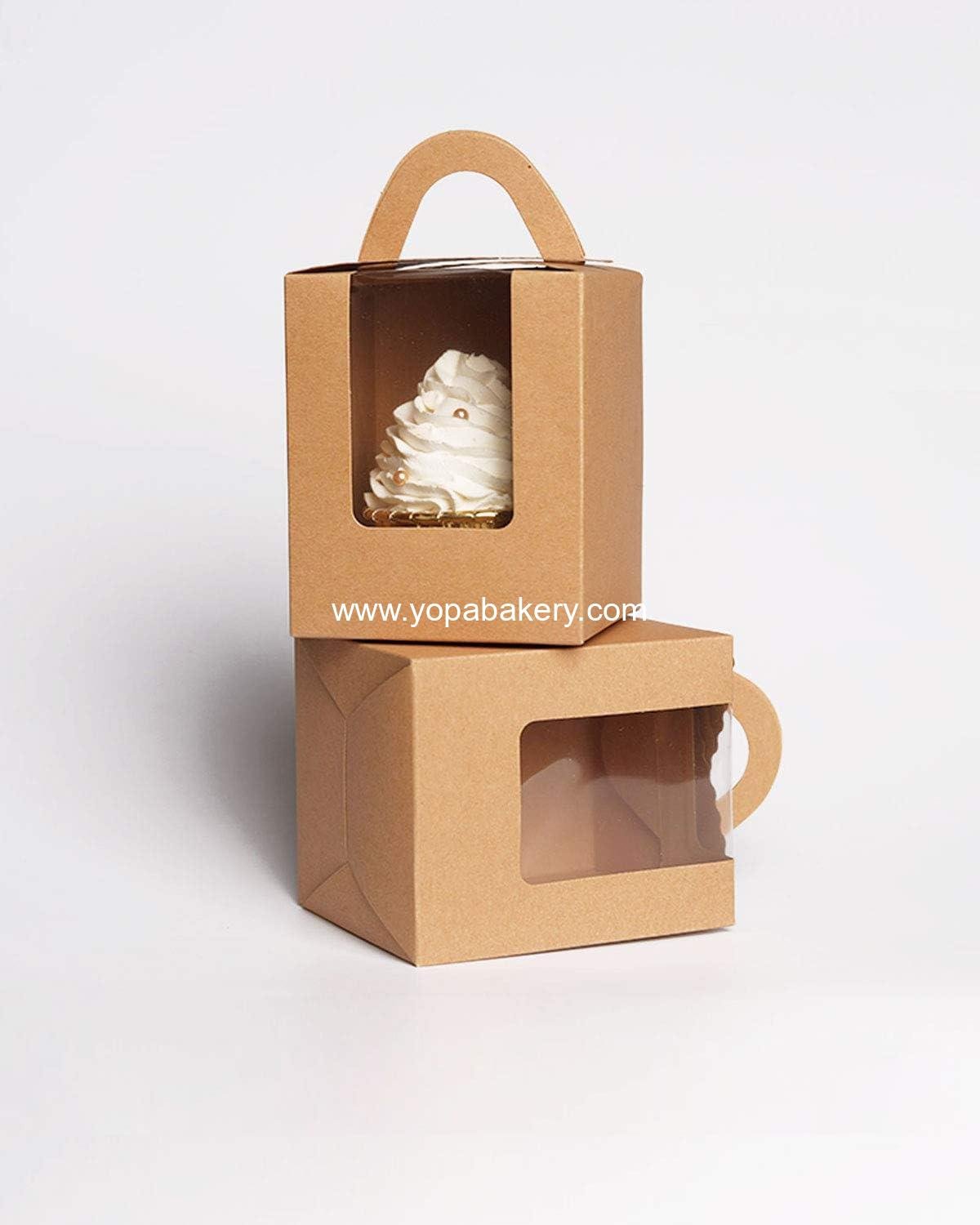 OEM 60-Pack Kraft Cupcake Boxes with Window - Individual Disposable Cupcake Holders 3.6 x 3.6 x 4.3 Inches - Wholesale Cupcake Containers Factory