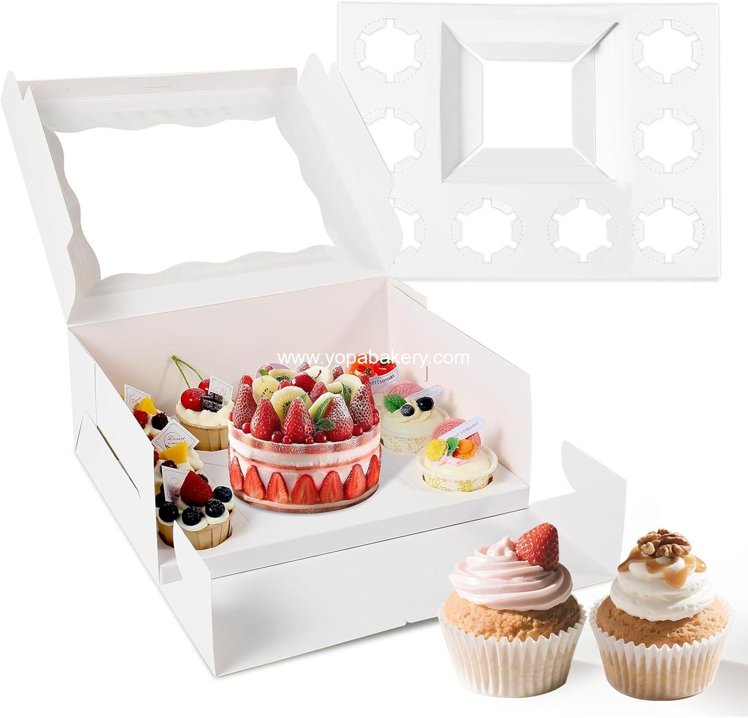 Wholesale 10-Pack Cake and 8-Cupcake Bento Box Dessert Storage Container with Lid - Portable Transparent Box for Birthdays and Parties (White, 1+8) - Factory Wholesale 10-Pack Cake and 8-Cupcake Bento Box Dessert Storage Container with Lid - Portable Transparent Box for Birthdays and Parties (White, 1+8) - Factory