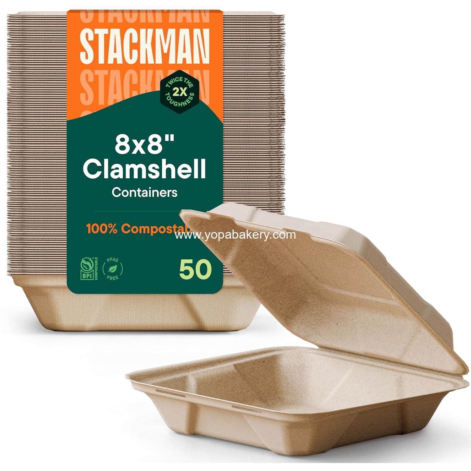 Wholesale 100% Compostable Clamshell Take Out Food Containers [8x8, 50-Pack] Heavy-Duty Eco-Friendly Biodegradable Made of Sugar Cane Fiber Factory