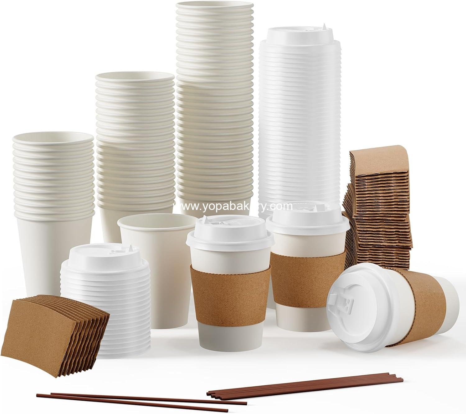 Wholesale 100 Pack 12 oz Disposable Paper Coffee Cups with Lids, Sleeves, and Stirrers for Hot/Cold Beverages - Suitable for Water, Juice, or Tea, Factory