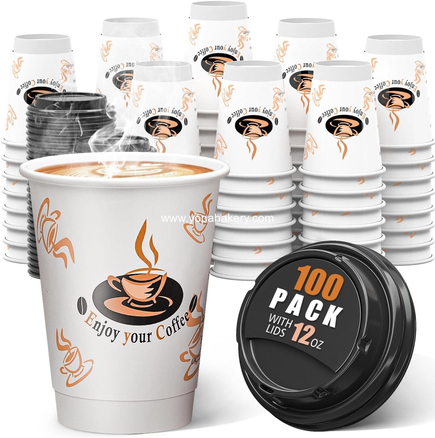 Wholesale 100 Pack 12 oz Double Wall Disposable Paper Coffee Cups with Lids, Insulated Hot Drinking Cups for Daily Use Factory
