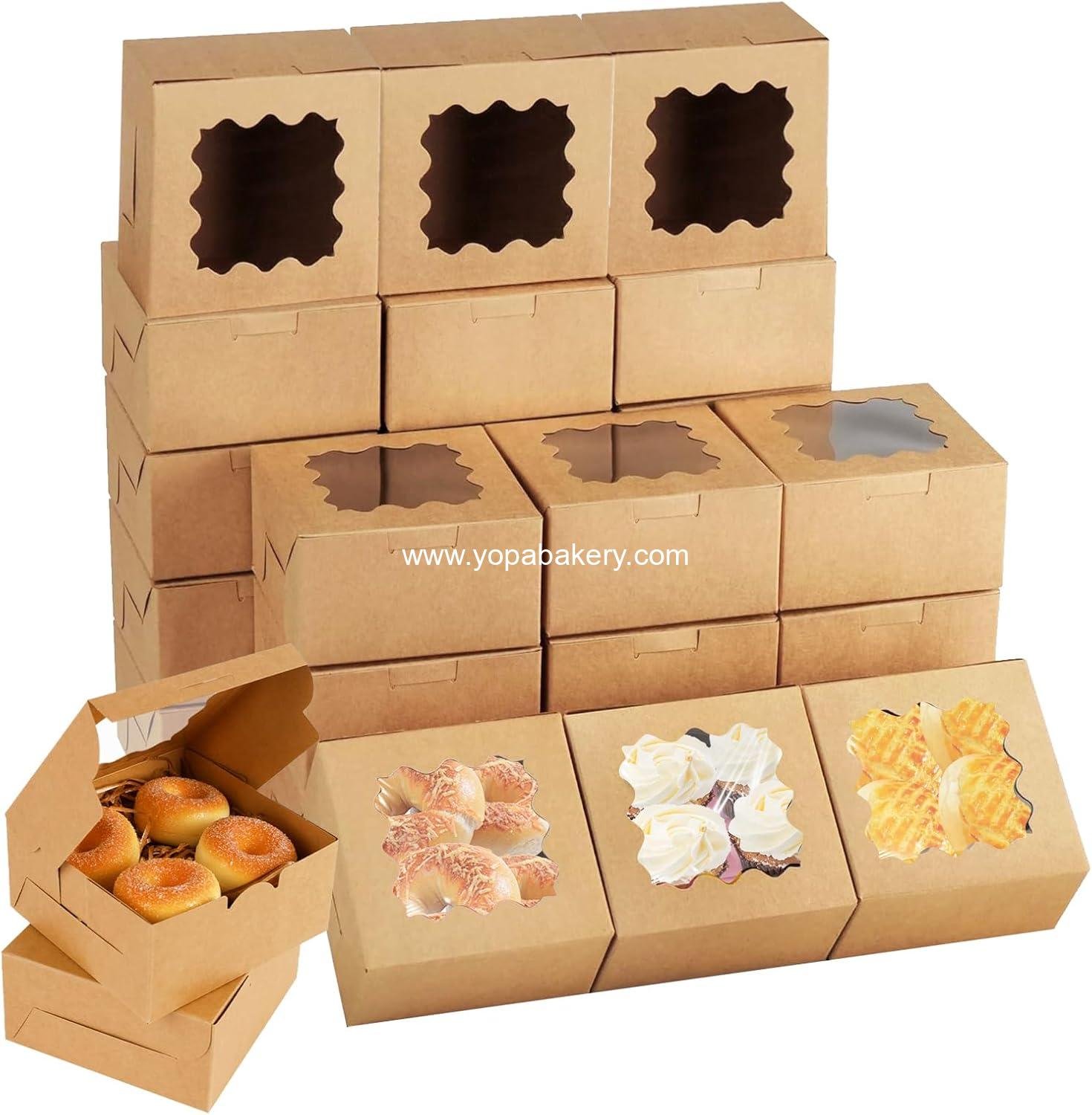 Wholesale 100 Pack Bakery Boxes with Window, 6 x 6 x 3 Inches Small Cupcake Boxes, Kraft Pastry Boxes for Cookies, Donuts, Pies, and Macarons - Factory