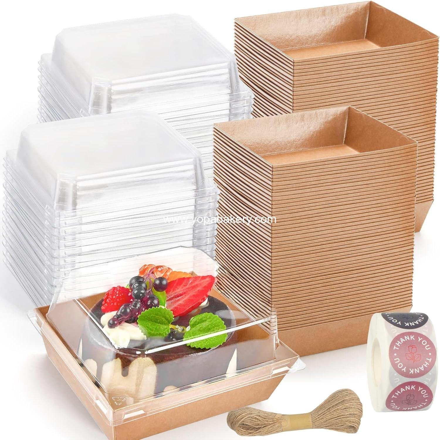 Wholesale 100 Pack Charcuterie Boxes with Clear Lids, 5-Inch Kraft To Go Paper Bakery Boxes with 500 Stickers and Jute Rope, Disposable Brown Dessert Containers for Sandwiches, Cookies, and Cake Slices - Factory