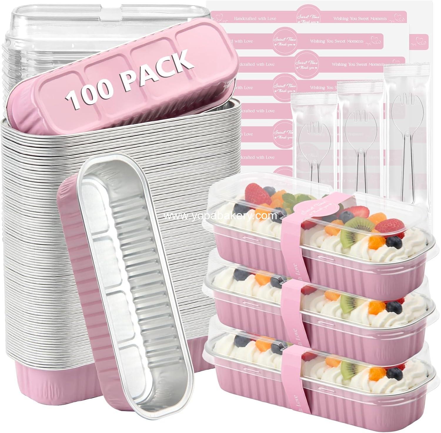 Wholesale 100 Pack Mini Loaf Cake Pans with Lids and Spoons - Disposable Aluminum Rectangle Loaf Pans for Baking, Parties, Picnics, Holidays (Pink) Manufacturer