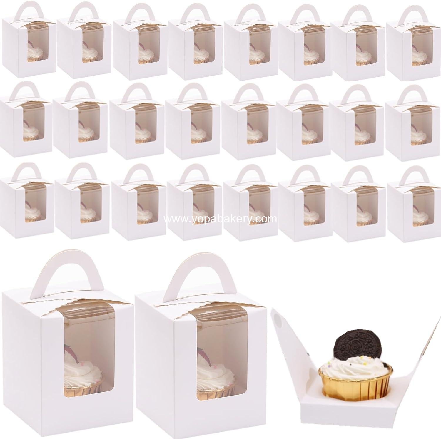 Wholesale 100 Pack White Single Cupcake Boxes with Window and Handle, 3.7x3.7x4.5 Inch Kraft Paper Containers for Small Cakes and Muffins, Ideal for Birthdays and Weddings, Factory Wholesale 100 Pack White Single Cupcake Boxes with Window and Handle, 3.7x3.7x4.5 Inch Kraft Paper Containers for Small Cakes and Muffins, Ideal for Birthdays and Weddings, Factory