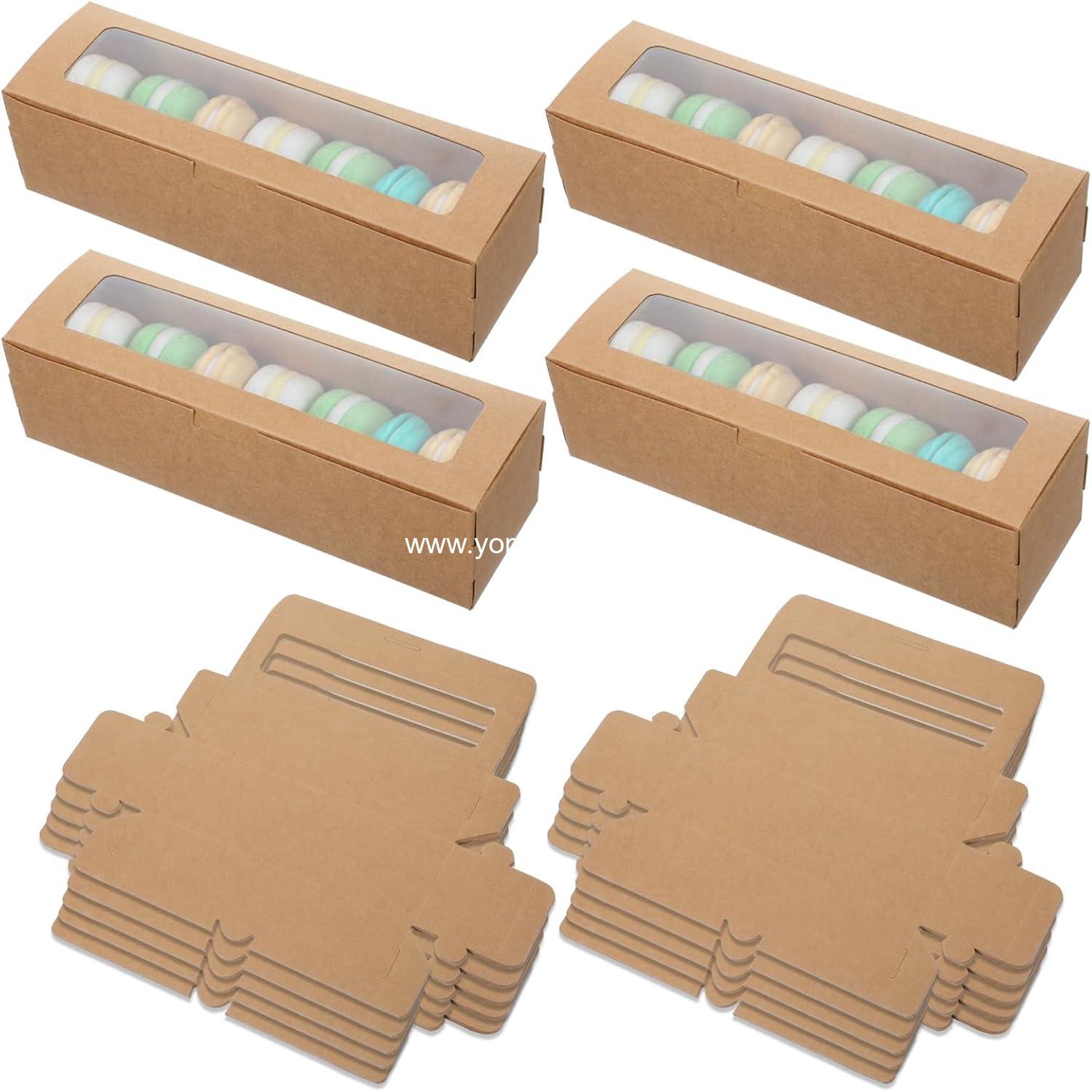 Wholesale 100 Pcs Macaron Boxes with Window – Long Rectangle Bakery Containers for Treats, Cookies, Donuts, Pastries, Chocolate-Covered Strawberries, Brownies – Factory