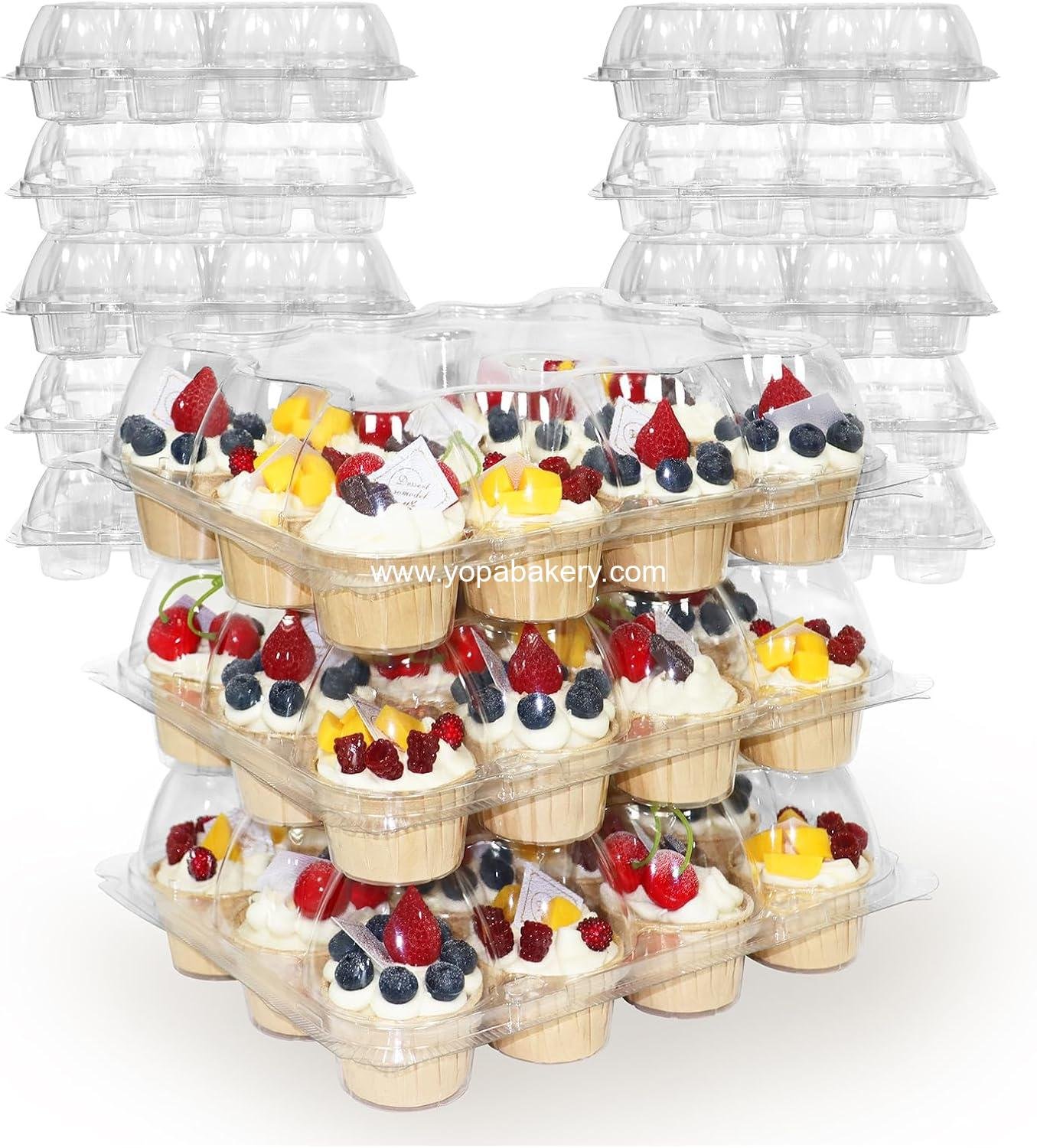 Wholesale 12 Count x 12 Sets Plastic Cupcake Containers, Durable BPA-Free Holders with Lids for Easy Transport and Storage, Stackable Clear Carriers, Reusable Dessert Boxes - Factory
