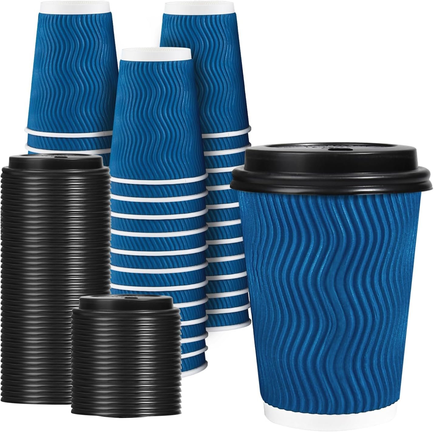Wholesale 12 OZ Disposable Coffee Cups with Lids, 50 Pack Hot Paper Insulated Corrugated Ripple Wall Cup for To Go Drinks and Beverages Factory