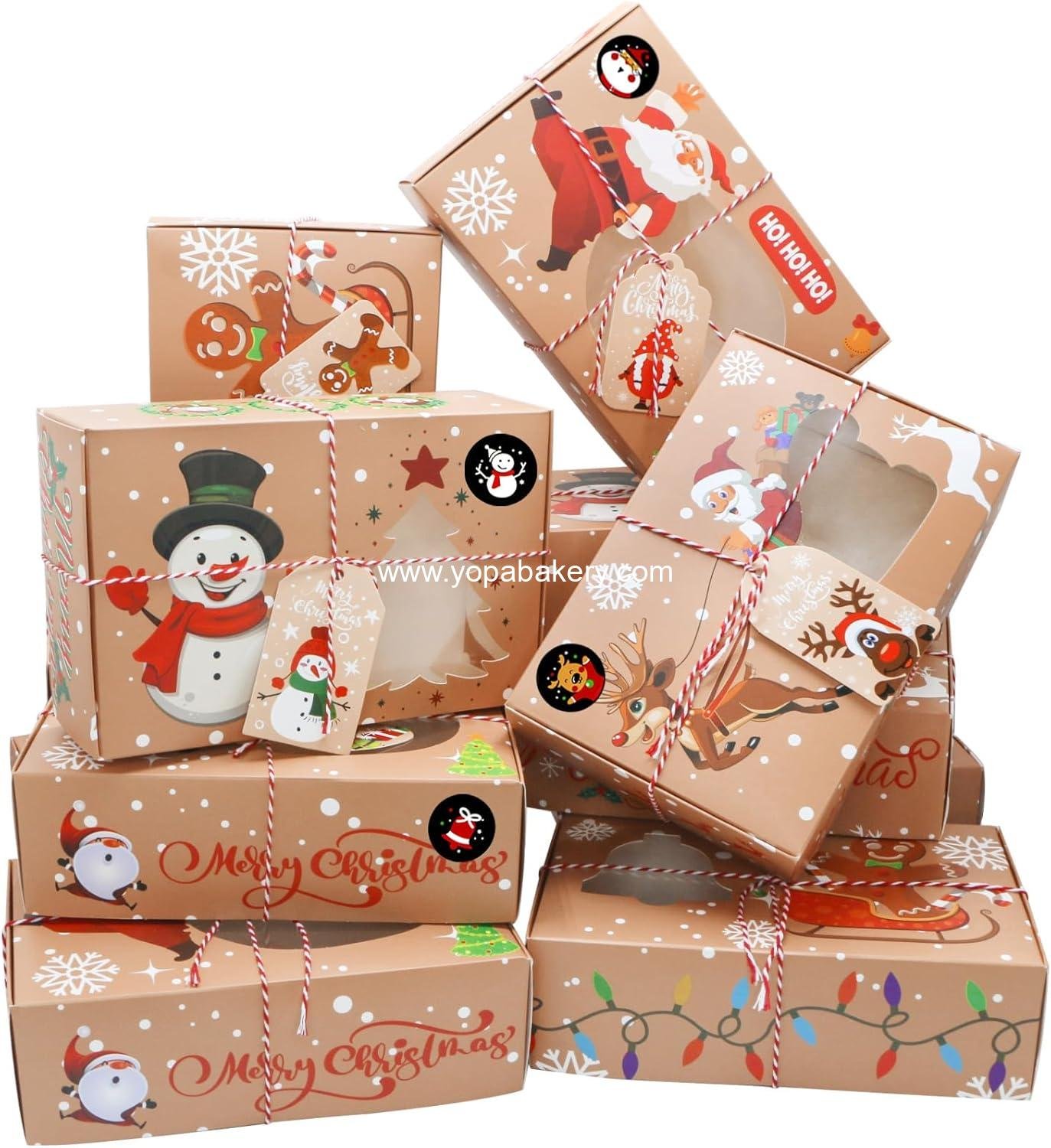 Wholesale 12 PCS Christmas Cookie Boxes for Gift Giving - Bakery Treat Boxes with Window for Pastries, Cupcakes, Brownies, and Donuts - Dimensions: 8.75 x 5.75 x 2.75 Inches - Factory