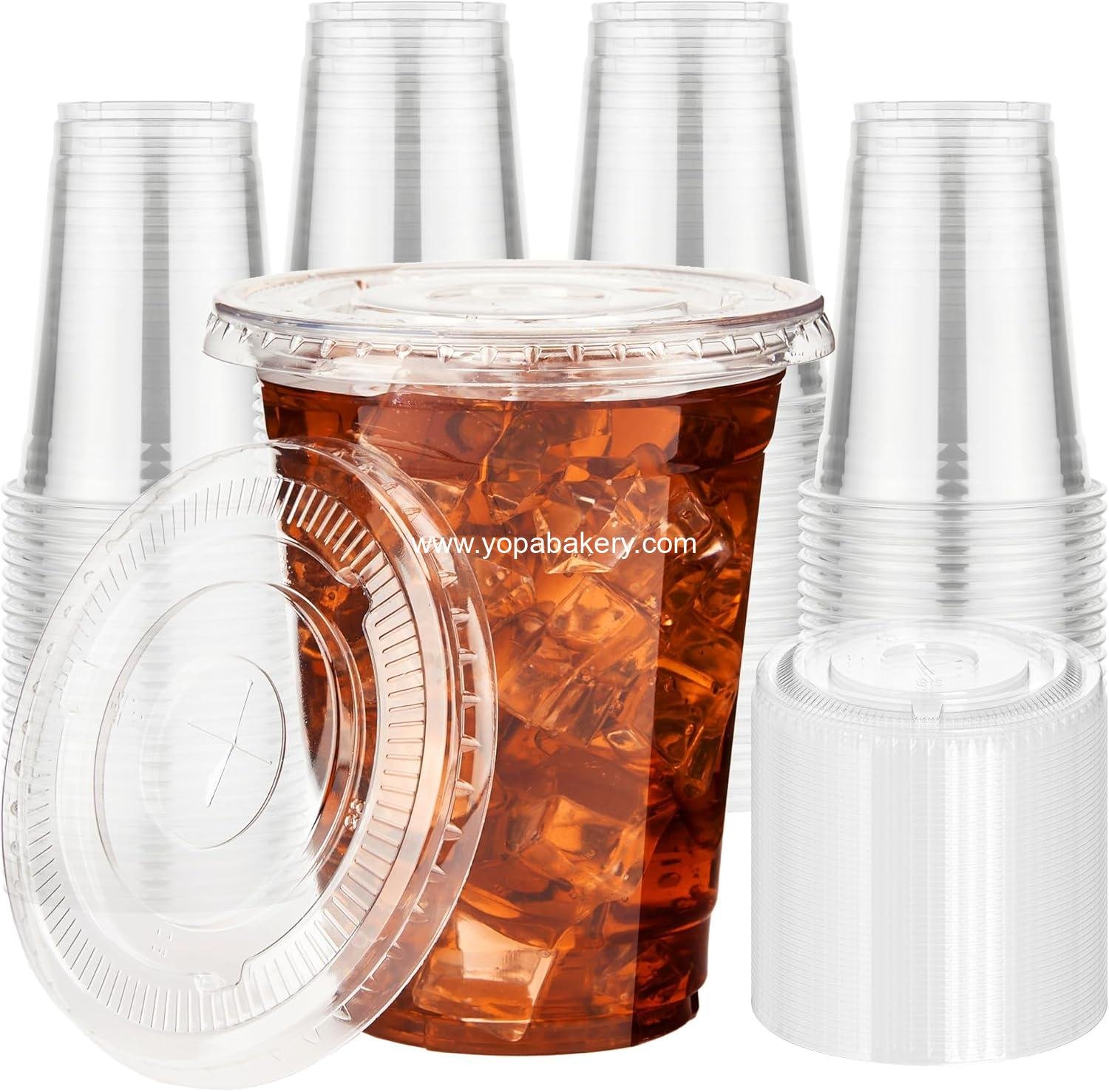Wholesale 16 oz Disposable Iced Coffee Cups with Lids, Clear Plastic Cold Drink Cups, 100 Pack for Parties - Factory