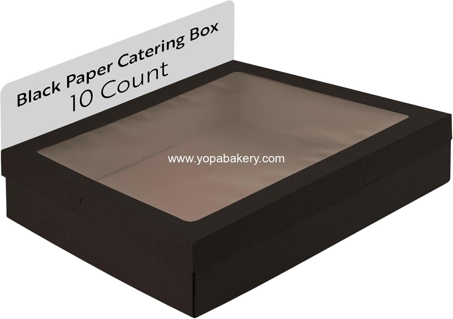 Wholesale 17.9 x 12.3 x 3.2 Inch Baked Goods Boxes - 10 Greaseproof Pastry Boxes with Window Lids and Insert Tab Lock - Black Paper Catering Boxes for Easy Assembly of Charcuterie or Cupcakes Factory