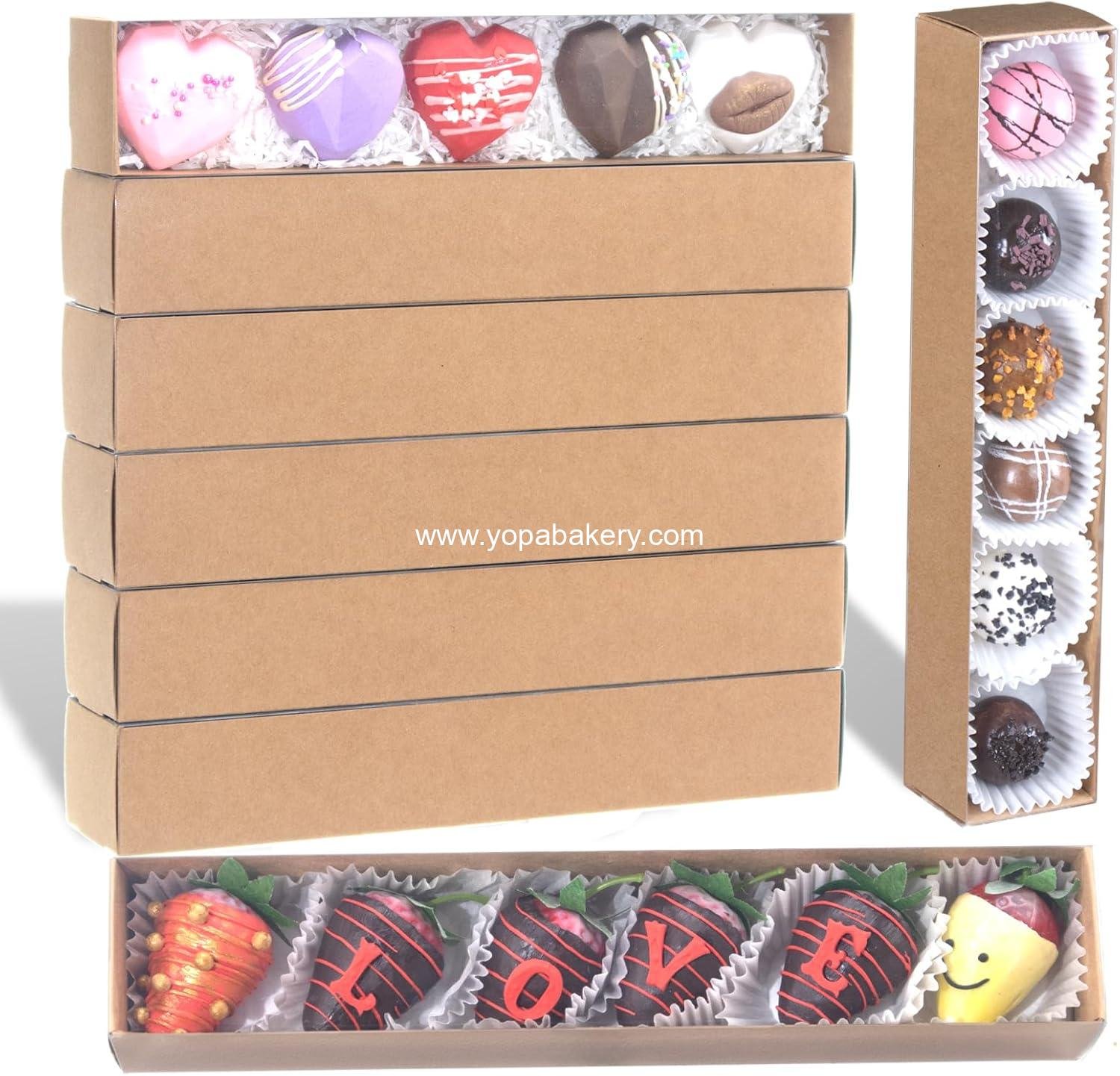 Wholesale 20-Pack 12x2¼x2 Inch Bakery Boxes for Chocolate Covered Strawberries, Macarons, Truffles, Cocoa Bombs, Cookies, and Soaps - Factory