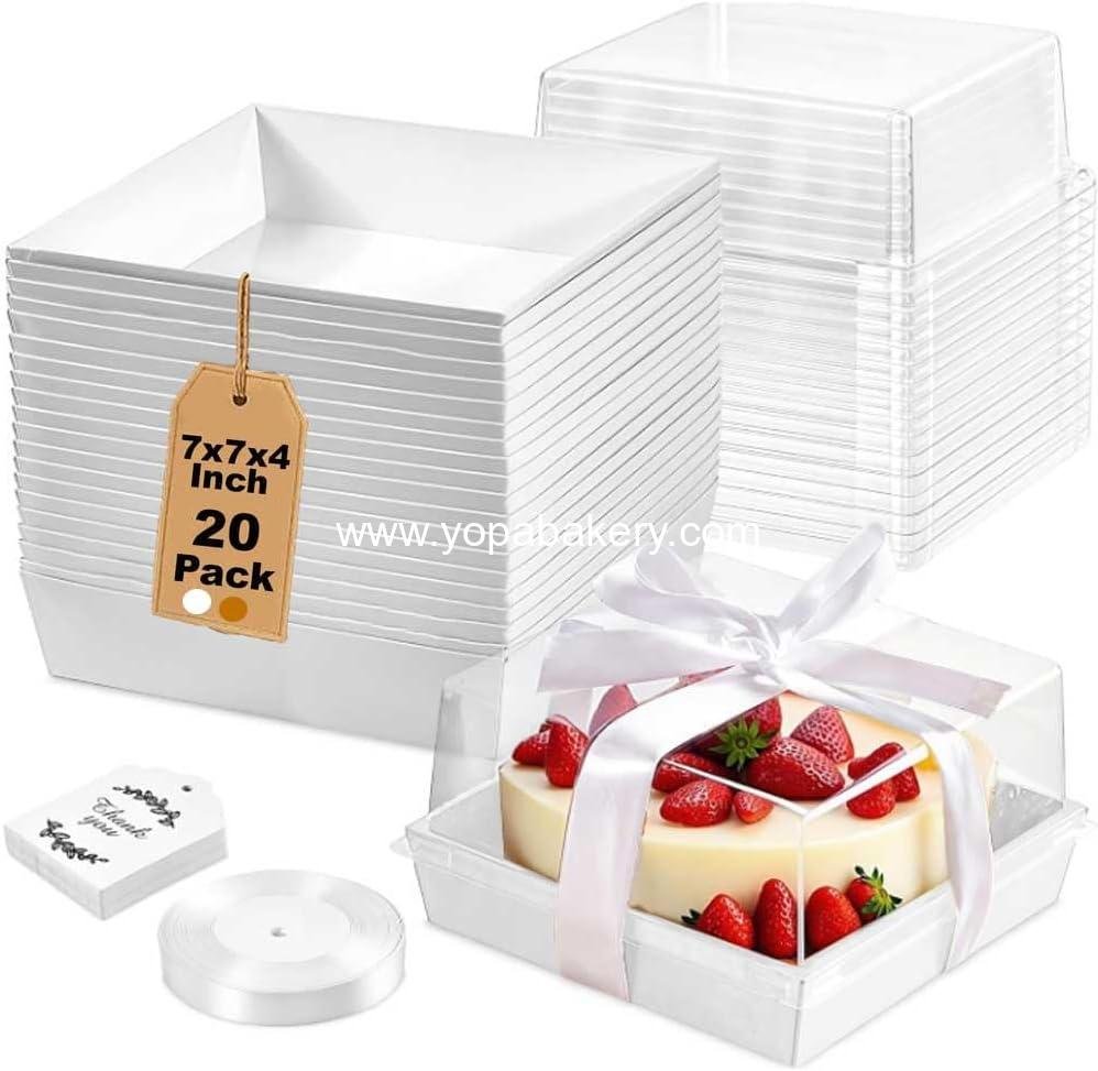 Wholesale 20 Pack 7x7x4 Cake Boxes with Clear Lids for 4-6 Inch Cakes, Treats, Desserts – Disposable Paper Bento Containers – Bakery Take Out Squares – To Go Packaging Factory