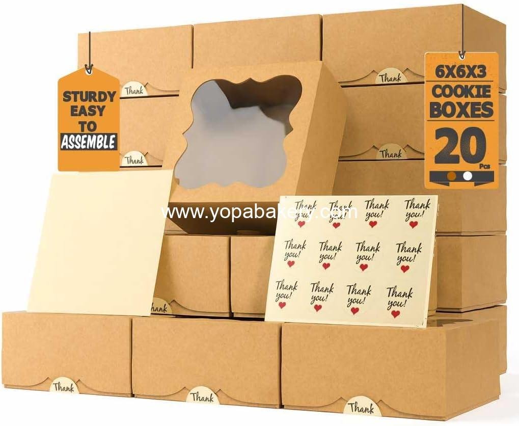 Wholesale 20 Pack Cookie Boxes for Gift Giving – 6x6x3 Inches Bakery Boxes with Window – Extra Thick Small Containers for Treats, Desserts, Cupcakes, Candy, and Baked Goods Factory