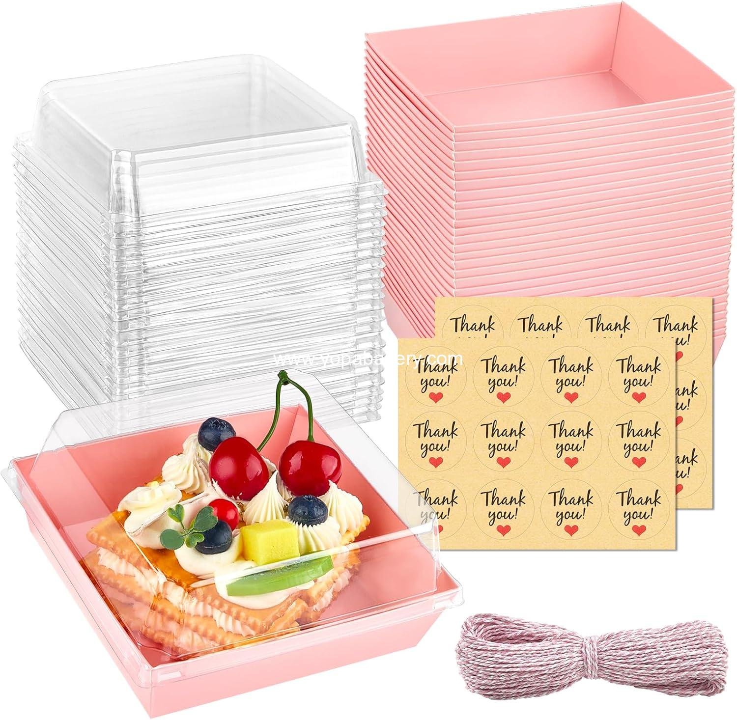Wholesale 20 Pack Small Charcuterie Boxes with Clear Lids, To Go Paper Dessert Boxes, 5-Inch Disposable Food Containers for Cookies, Cupcakes, Sliced Cakes, Strawberries (Pink) Factory