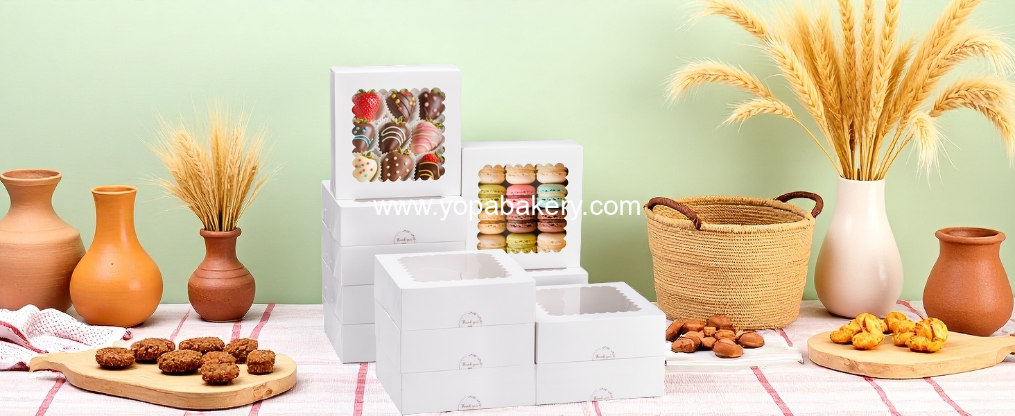 Wholesale 20 Pcs Bakery Boxes with Window, Auto-Pop-Up 8x8x2.5 inches White Treat Boxes for Chocolate Covered Strawberries, Pastries, Cookies, Desserts, Donuts, and Muffins - Manufacturer