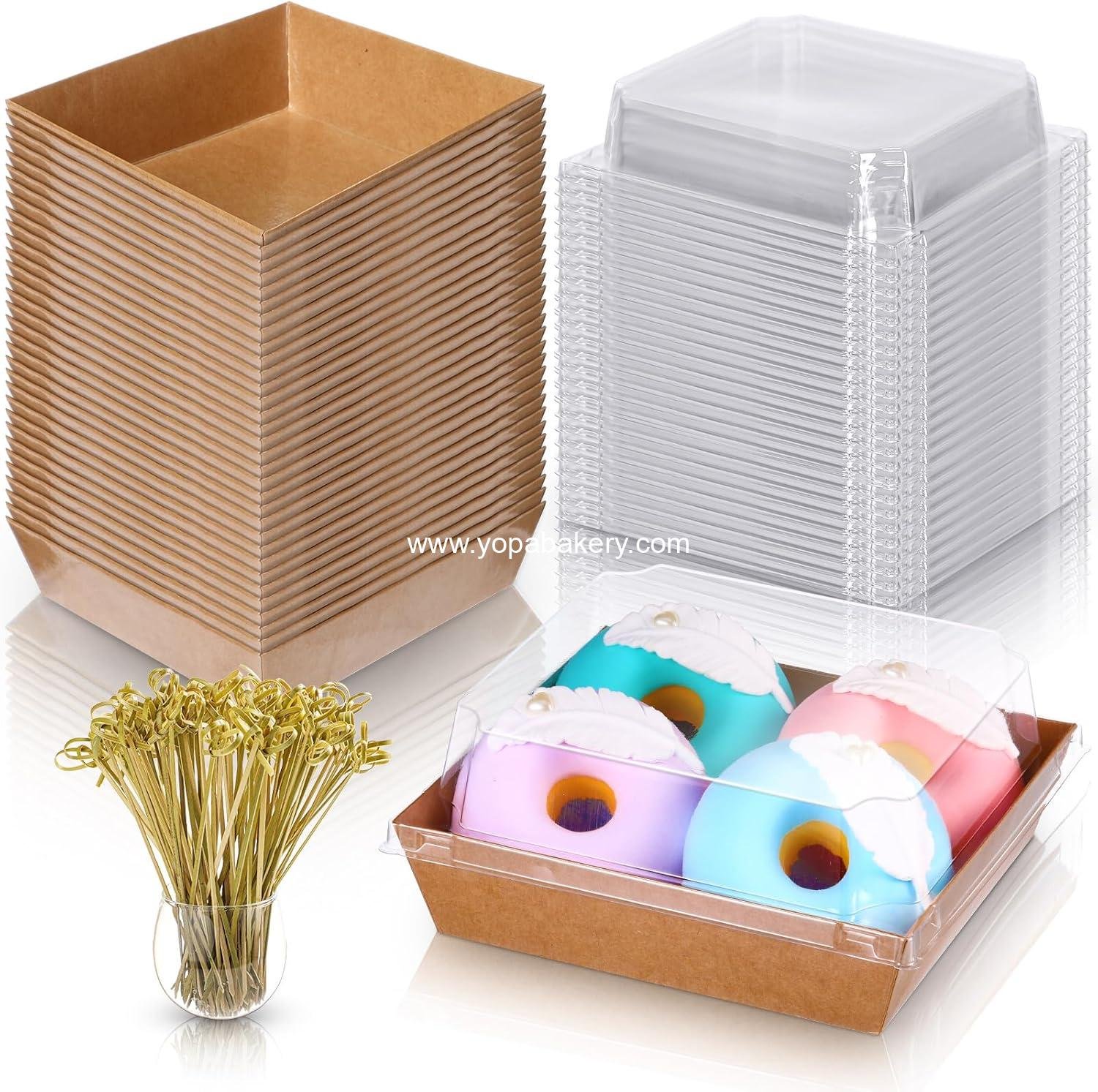 Wholesale 200 Disposable Charcuterie Boxes with Clear Lids Bakery Dessert Cookie Cake Salad Sandwich Food Containers 100 Brown Square Containers 100 Bamboo Skewers supplier