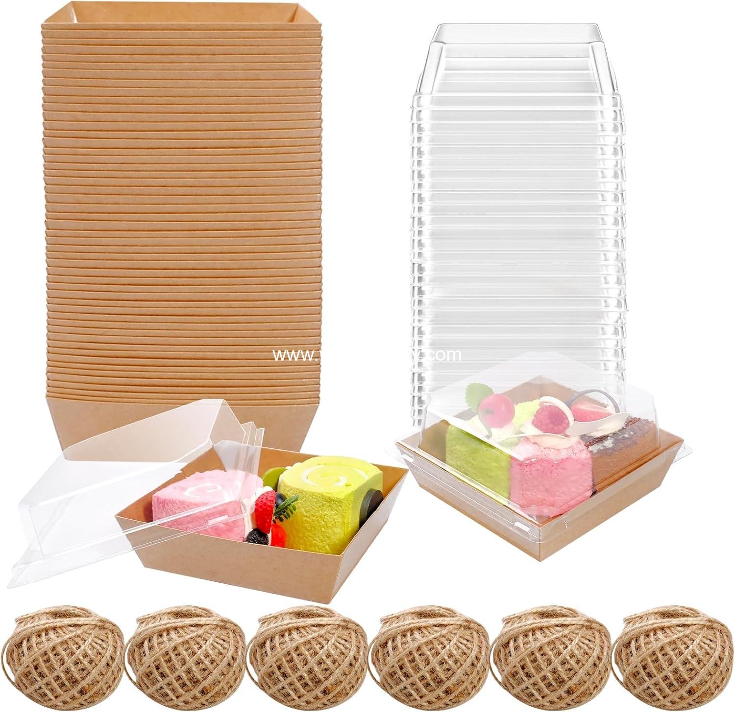 Wholesale 200 Pack Charcuterie Boxes with Clear Lids and Rope for 4-Inch Cake and Dessert Containers, Perfect for Bakery Cookies and Fruit Display, Factory