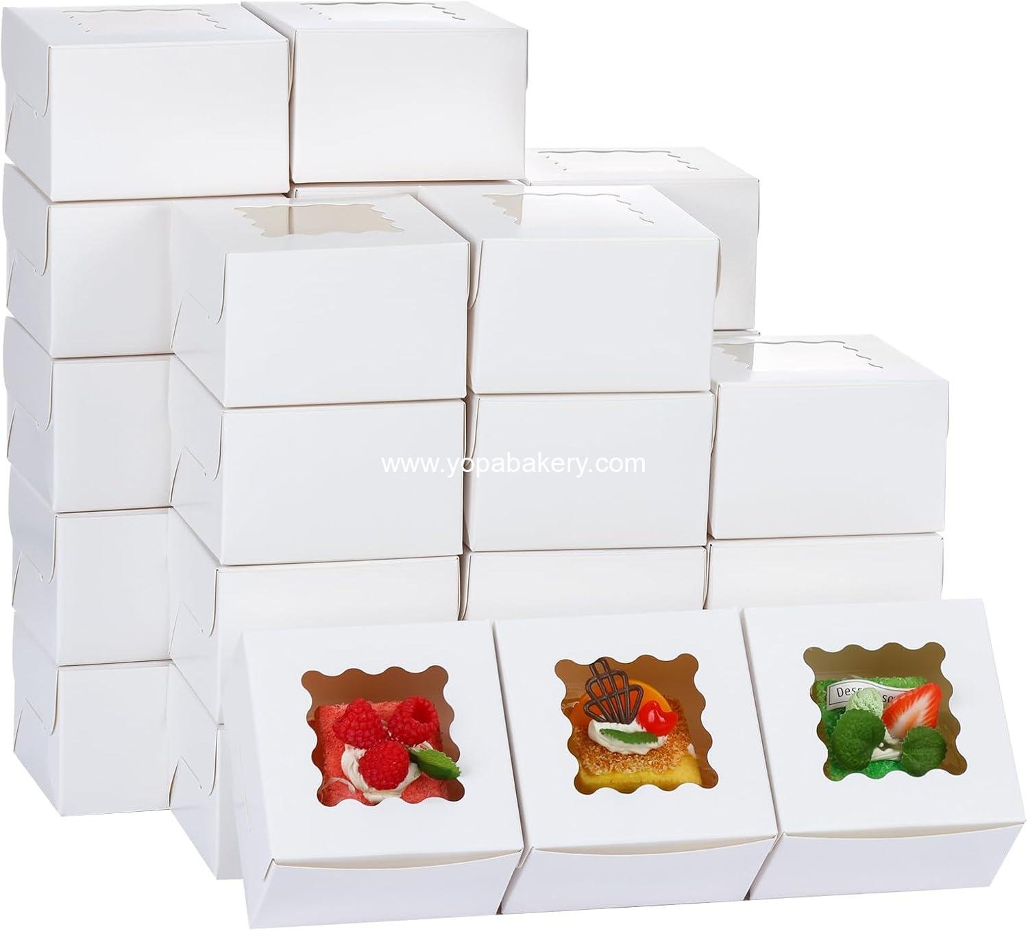 Wholesale 200pcs White Cookie Boxes with Window, 4x4x2.5 Inch Small Bakery Boxes for Pastries, Treats, Cupcakes, Donuts, Candy, Strawberries Factory