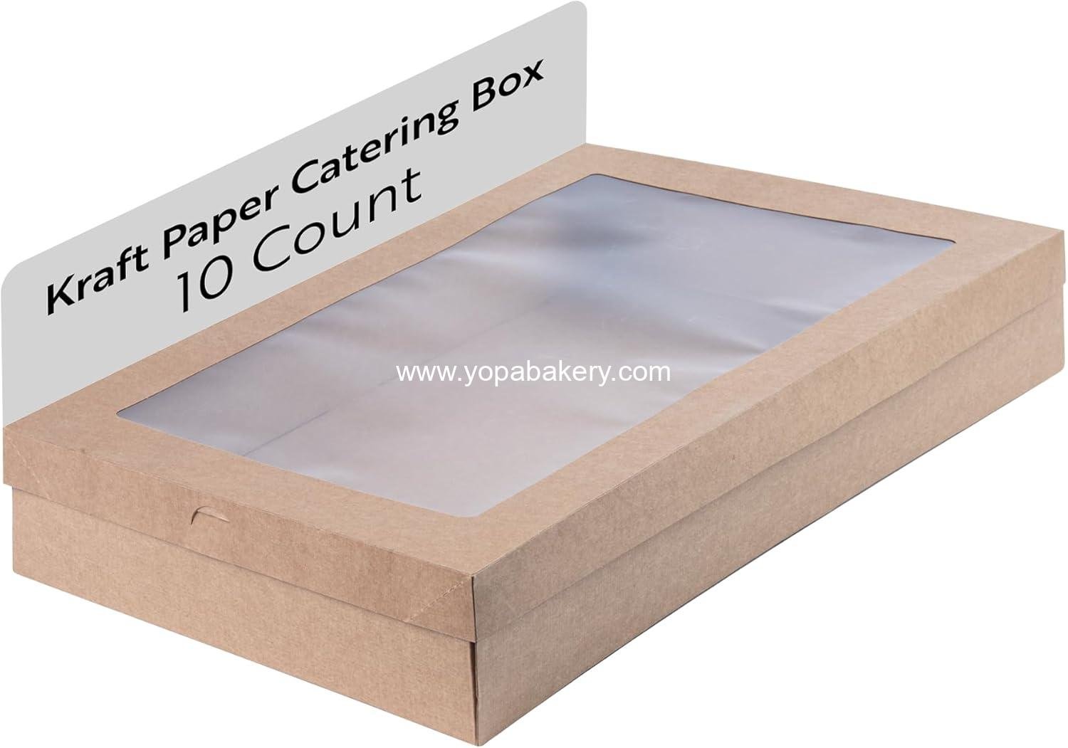 Wholesale 22.2 x 10 x 3.2 Inch Catering Boxes with Window Lids - Easy Assembly Kraft Paper Pastry Boxes for Baked Goods, Charcuterie, or Cupcakes - Factory Wholesale 22.2 x 10 x 3.2 Inch Catering Boxes with Window Lids - Easy Assembly Kraft Paper Pastry Boxes for Baked Goods, Charcuterie, or Cupcakes - Factory