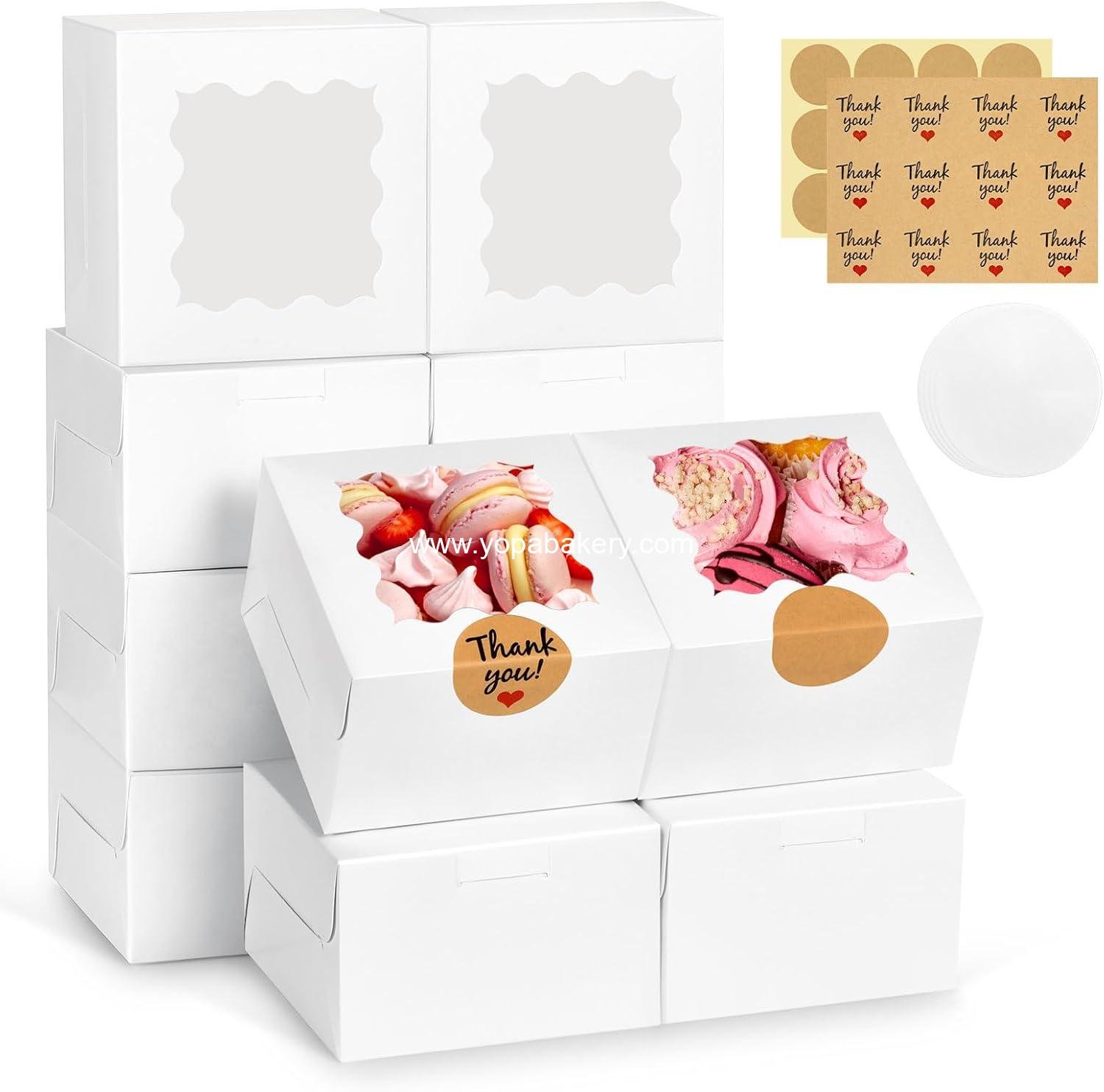 Wholesale 24 Pcs Cookie Boxes with Window 4x4x2.5 Inches White Bakery Boxes with Stickers & Parchment Paper for Treats Desserts Donuts Pastry Macaroon Gift Giving Party Wedding Favor Factory