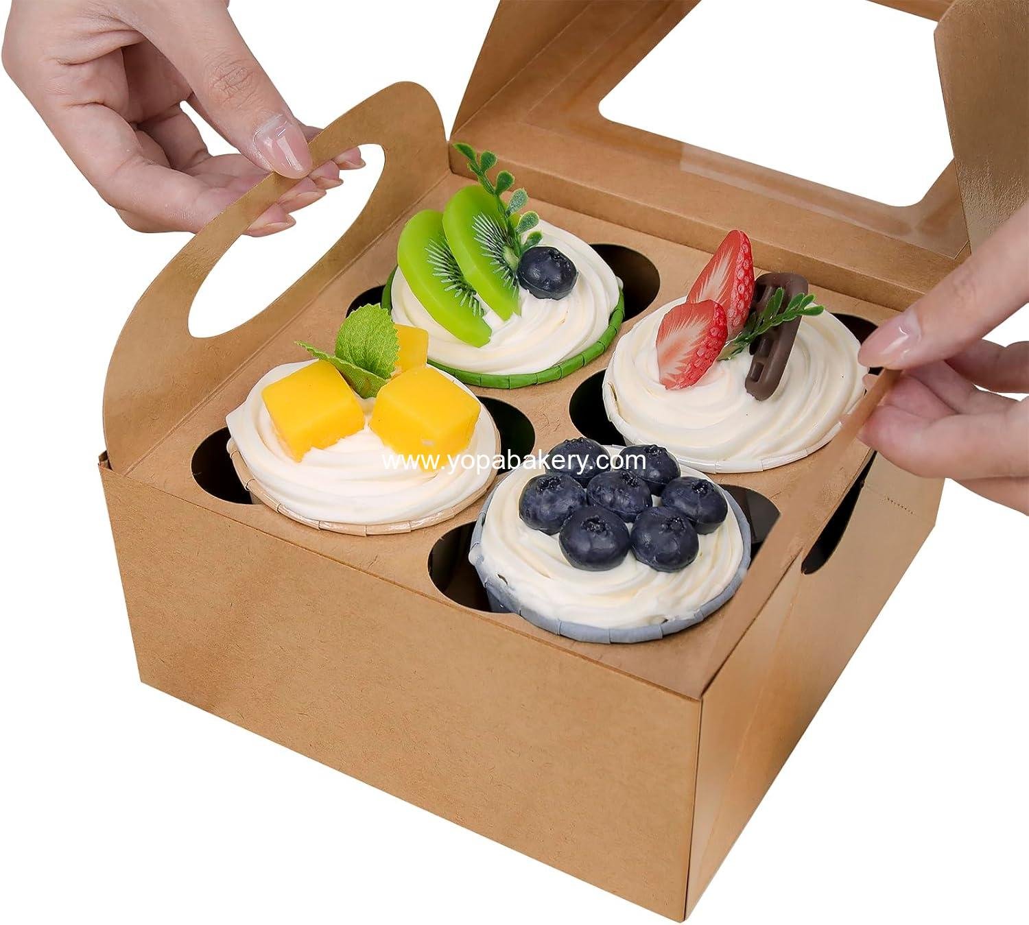 Wholesale 25 Kraft Cupcake Boxes, 4 Count Cupcake Containers with Window and Inserts, 6.3×6.3×3 Inches for Cupcakes, Muffins, Cookies, Desserts, Pastries - Factory
