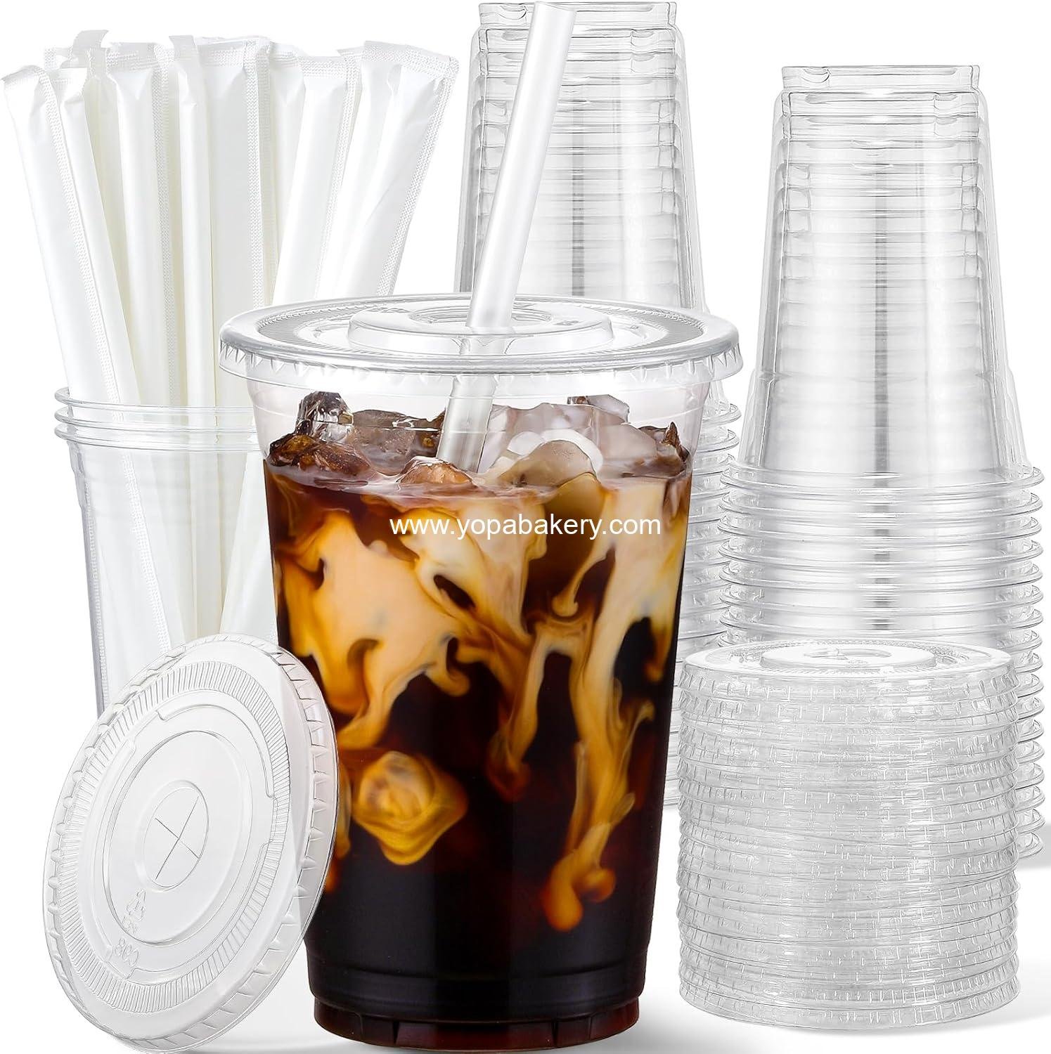 Wholesale 25 Pack - 16 oz Clear Plastic Cups with Lids and Straws, Disposable Iced Coffee Cups for Cold Drinks, Iced Tea, Milkshakes, Smoothies - Durable & BPA Free Factory