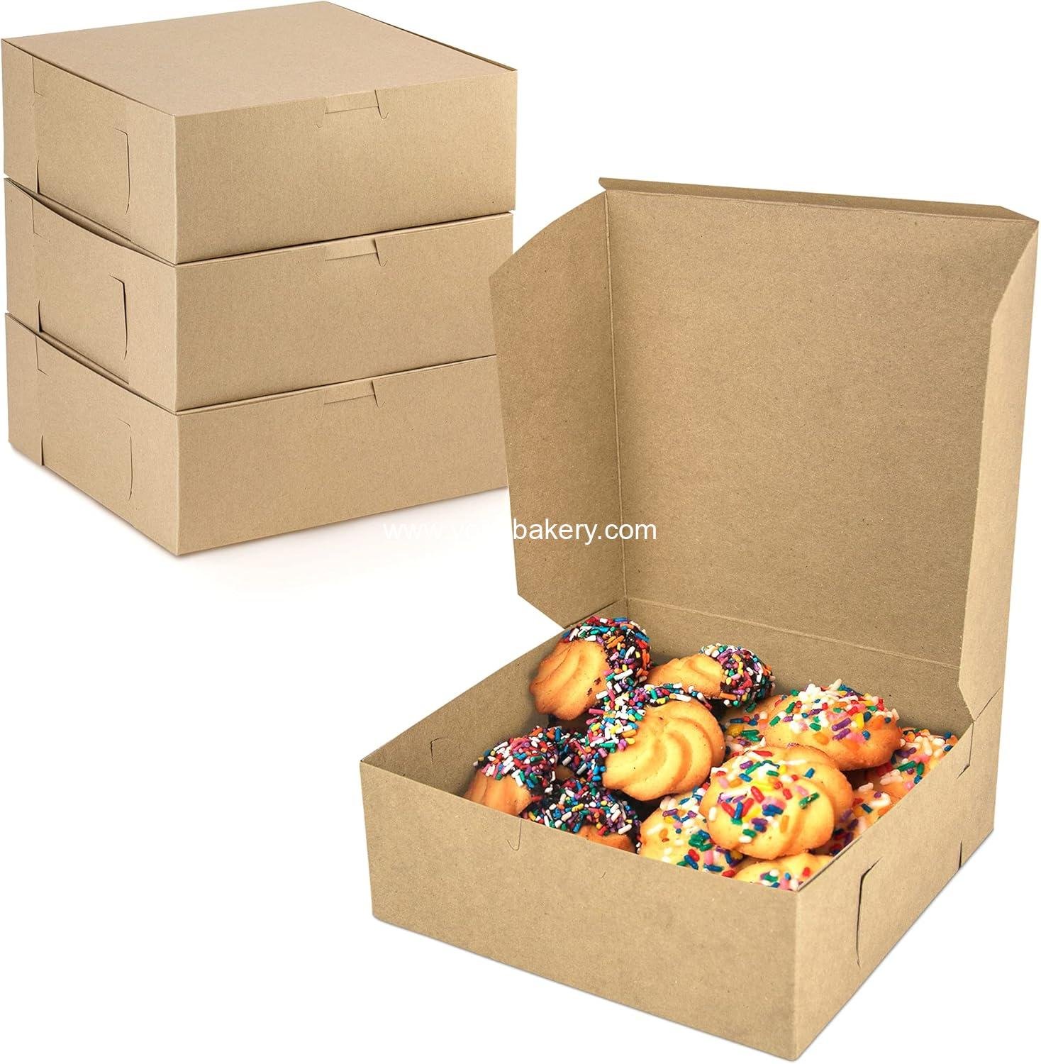 Wholesale 25 Pack Kraft Bakery Boxes 8 x 8 x 3 Inches Brown Pastry Boxes Cardboard Treat Boxes for Cupcakes Cookies Chocolates Donuts Macarons Factory