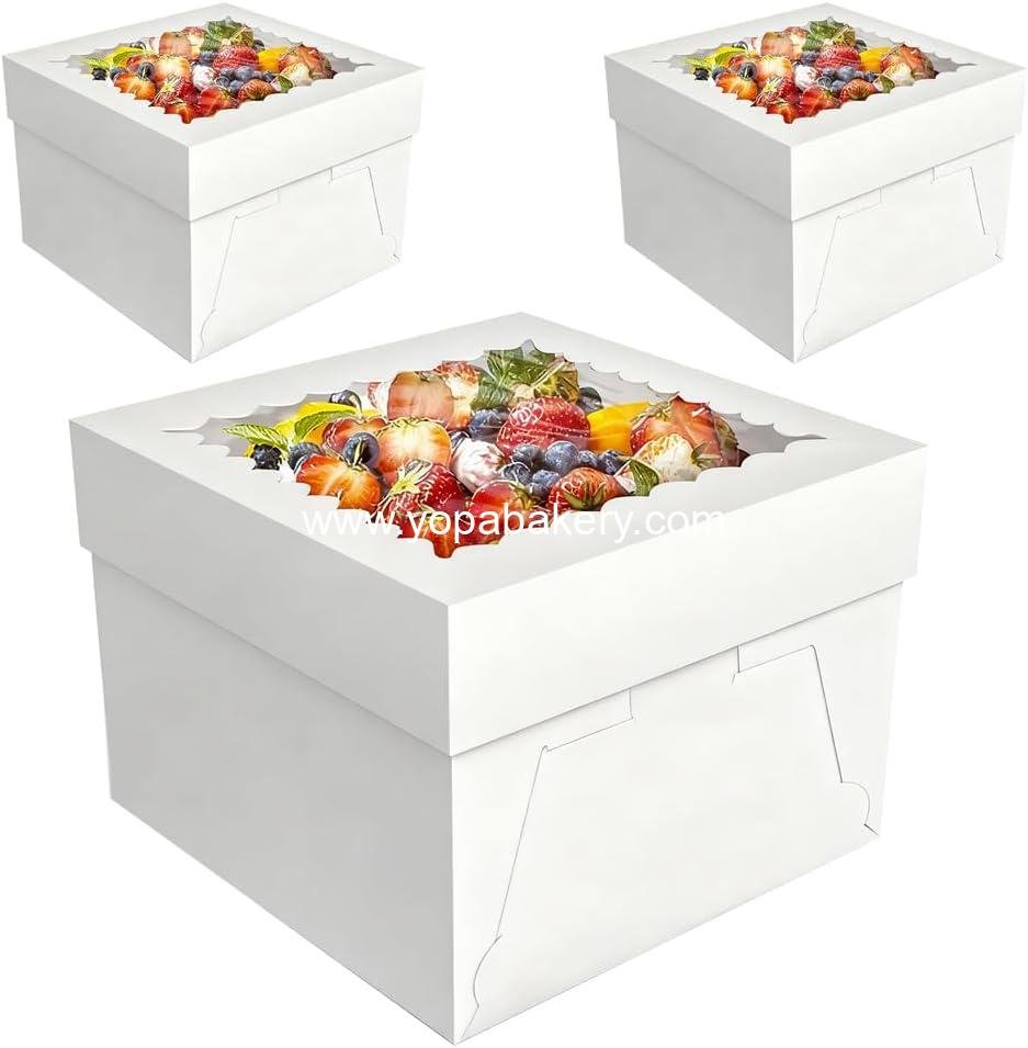 Wholesale 3 Pack Cake Boxes 10x10x8 Inches with Cake Boards, White Bakery Boxes with Window, Disposable Containers with Lids for Cakes, Donuts, Pies, Cookies, Weddings, Birthdays, Parties Factory