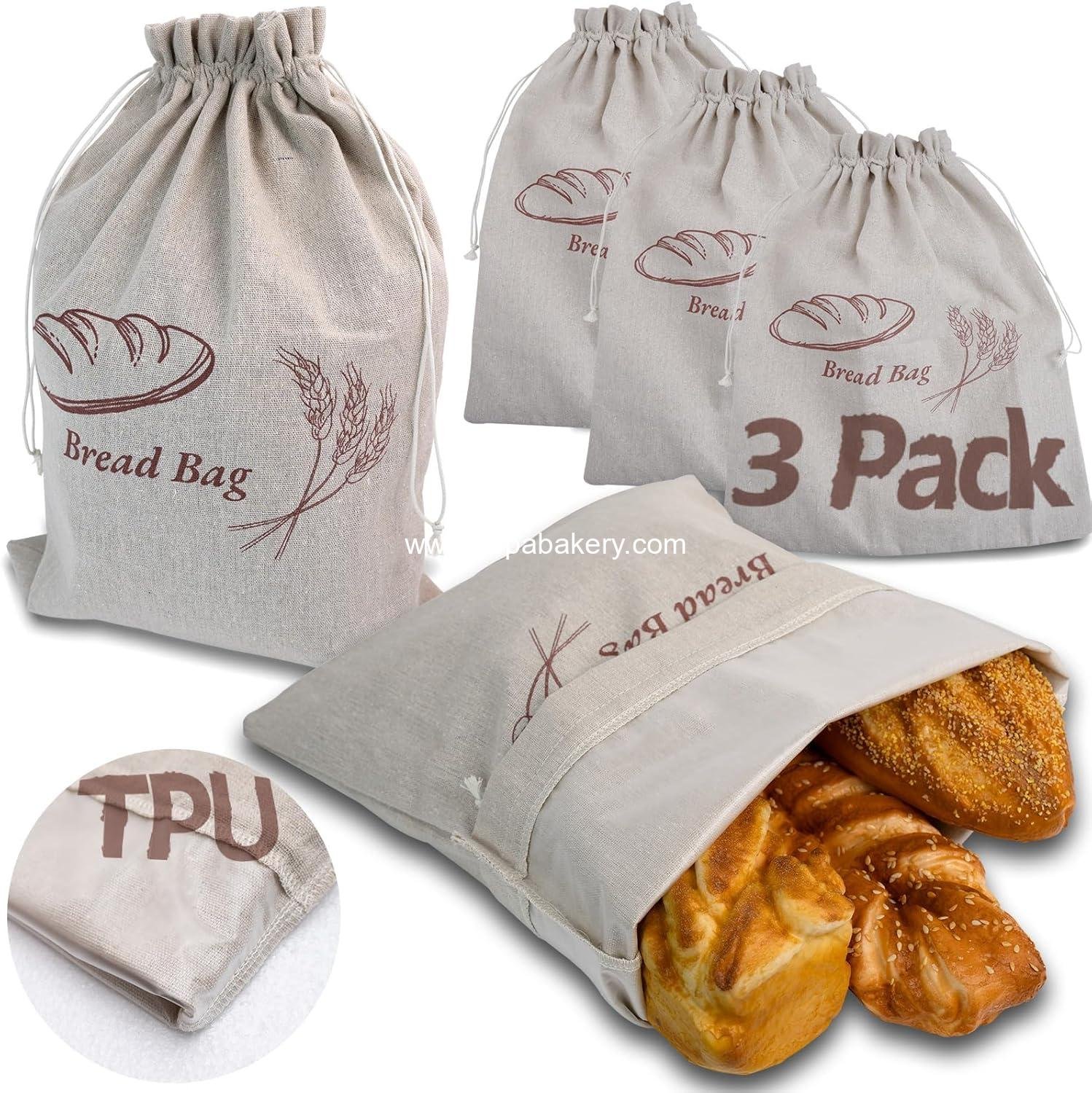Wholesale 3 Pack Linen Bread Bags with TPU Lining - Reusable Storage for Sourdough and Homemade Breads (13x17 Inches) - Factory