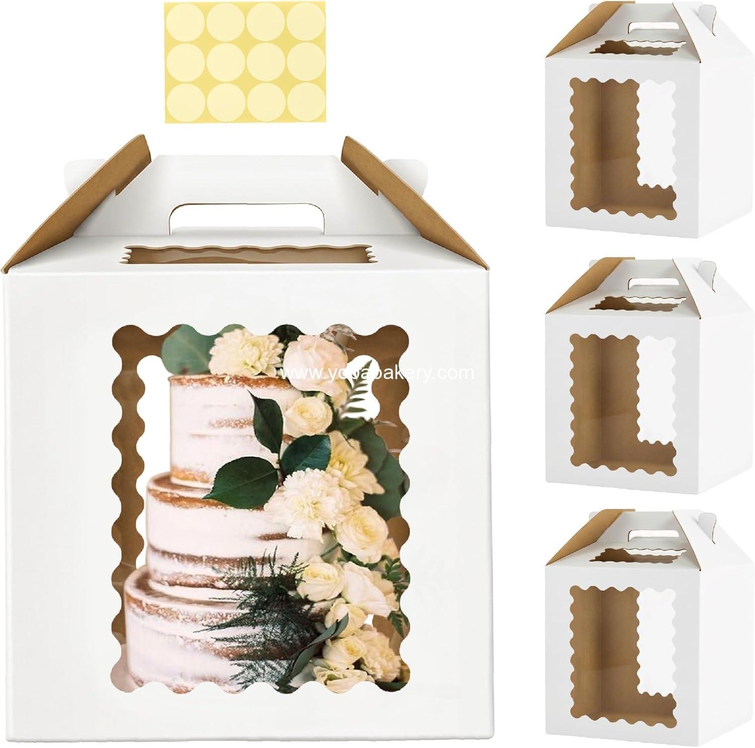 Wholesale 3 Pack Tall Cake Boxes 12x12x12 Inch with Windows, 10in 12in Large Tiered Cake Carrier, Disposable Baking Carrier with Handle for Wedding and Birthday, Factory