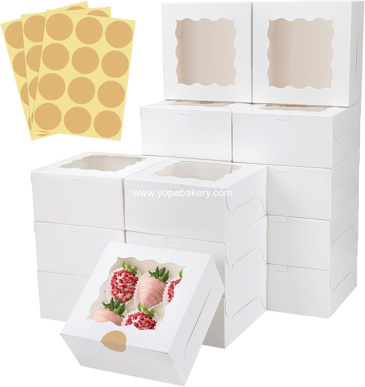Wholesale 30 Pcs White Bakery Boxes with Window, 6 x 6 x 3 Inches, Paperboard Treat Boxes for Cookies, Pastries, Strawberries, Macarons Factory