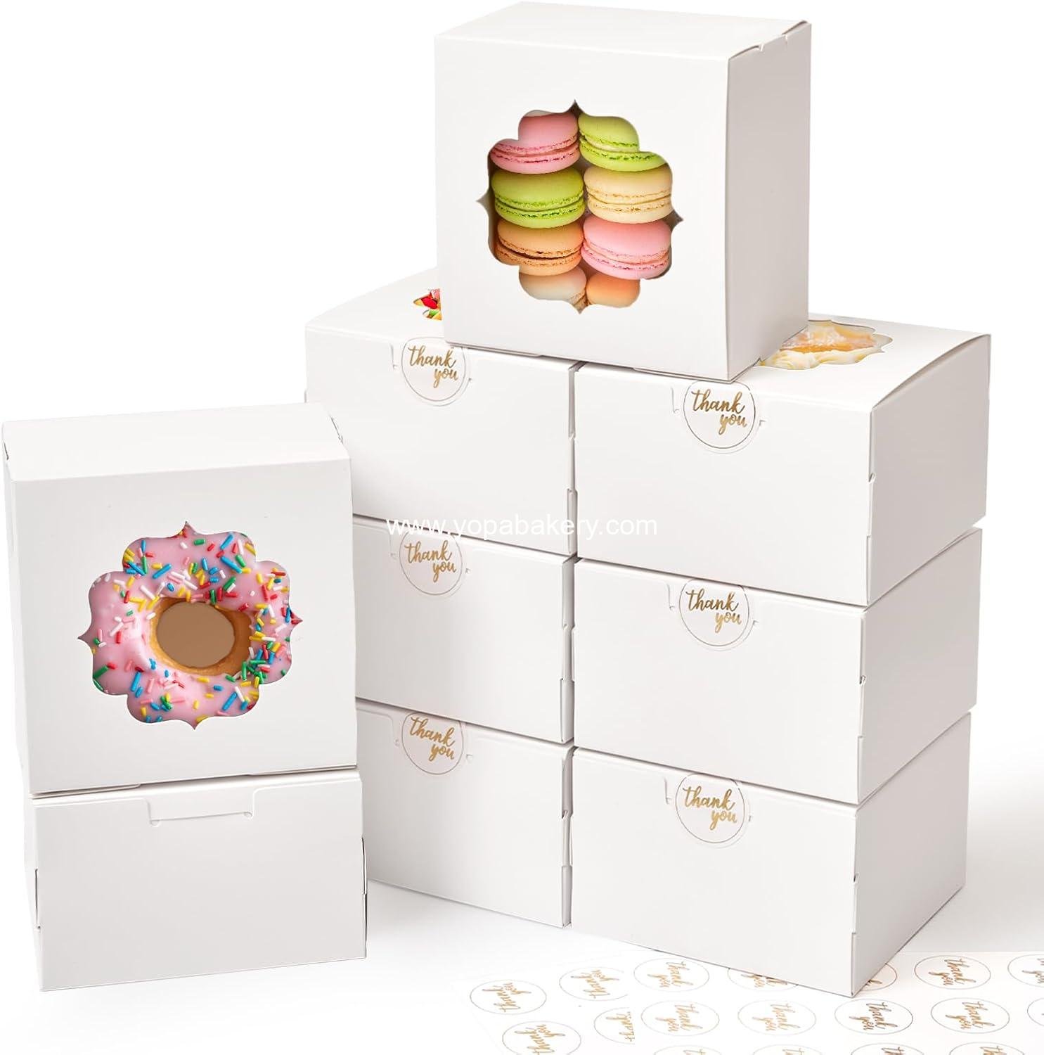 Wholesale 4-Inch Small Cookie Boxes - 25 Pcs White Bakery Treat Boxes with Window for Gifting and To-Go Containers for Cake Slices, Macarons, Donuts 4x4x2.5 Factory