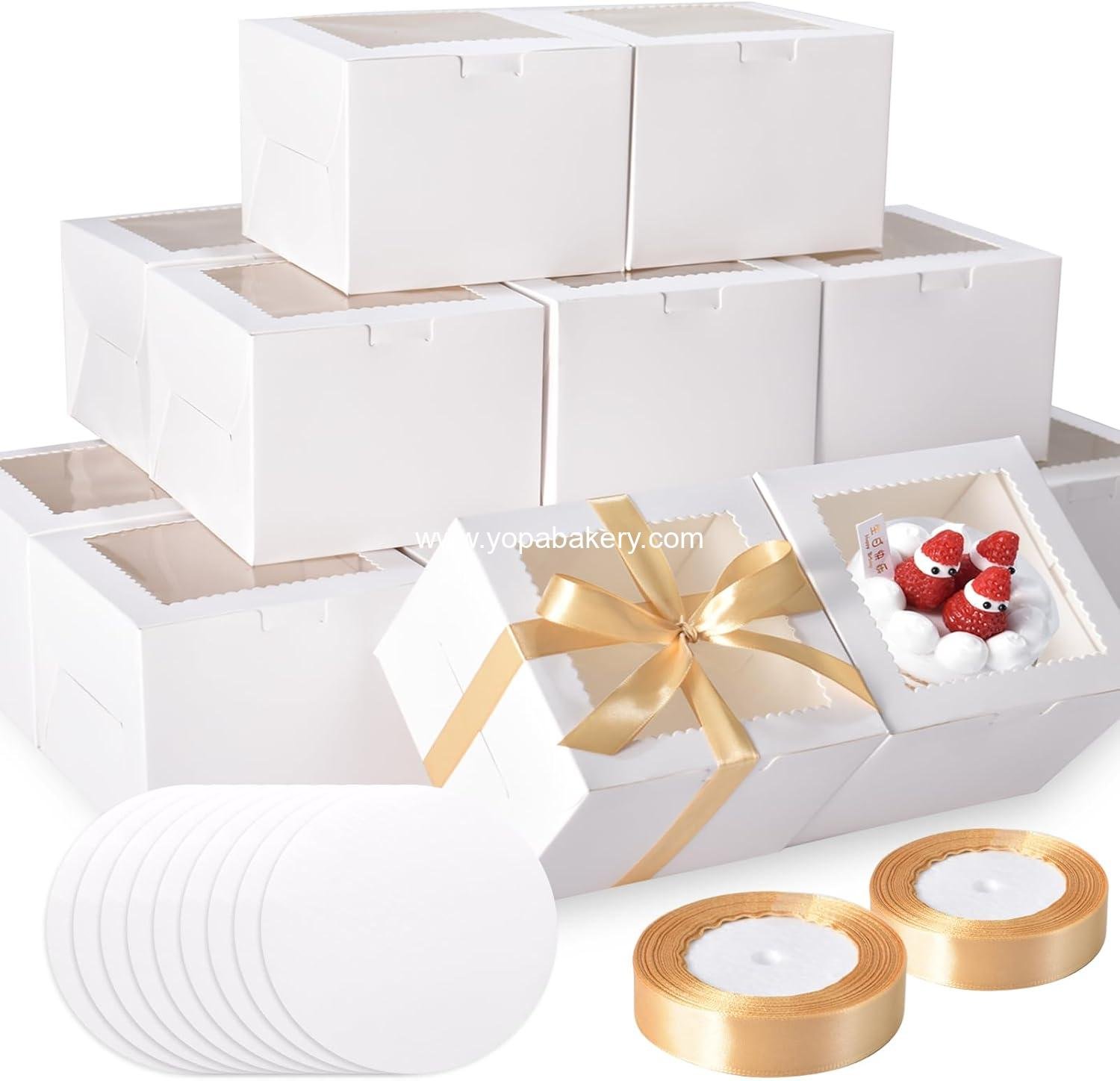 Wholesale 40pcs 8x8x5 Inches Cake Boxes with Cake Boards (20 Boxes & 20 Boards), White 8 Inch Cake Containers with Window, Square Cardboard Pastry Boxes for Christmas Thanksgiving Factory