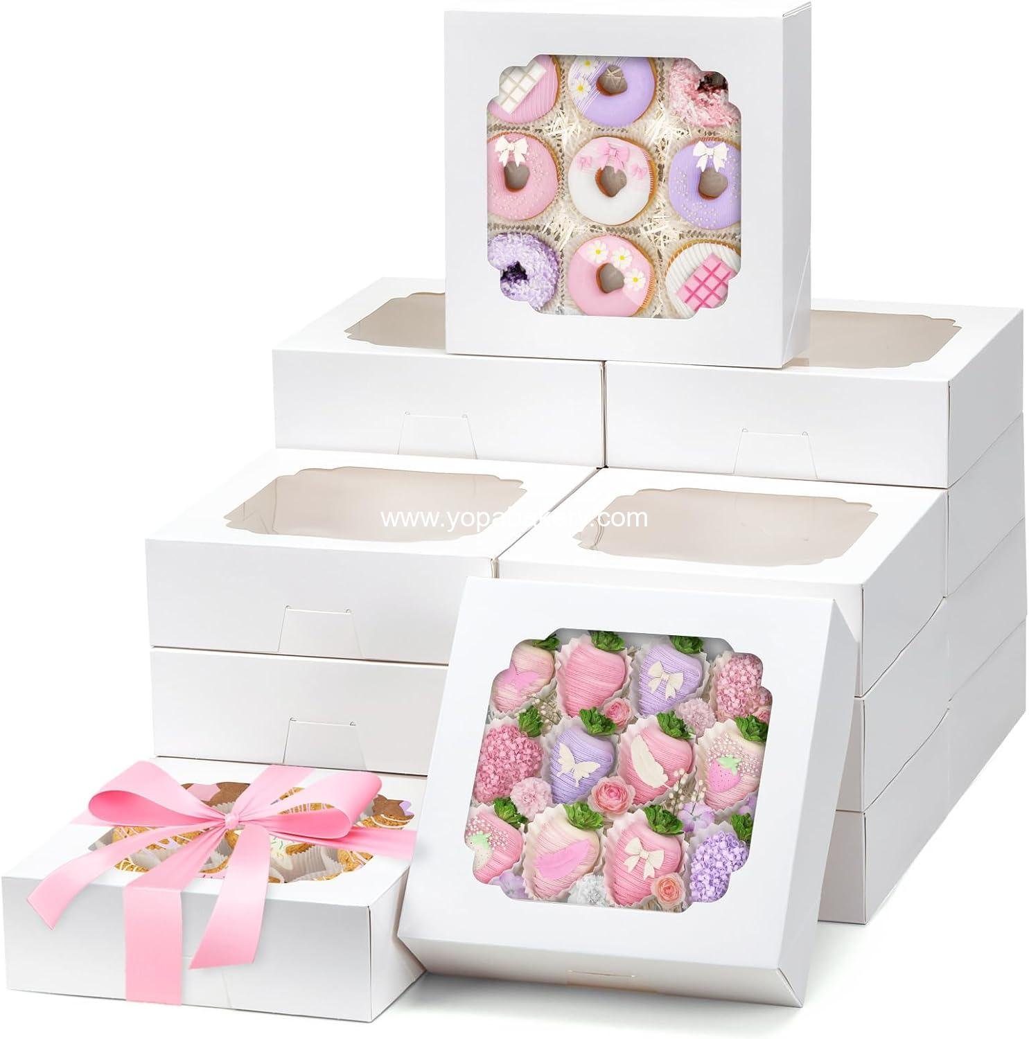 Wholesale 45pcs Bakery Boxes, 8x8x2.5 Inches Cookie Boxes with Window for Pies, Strawberries, Chocolates, Cakes, Pastries - Factory