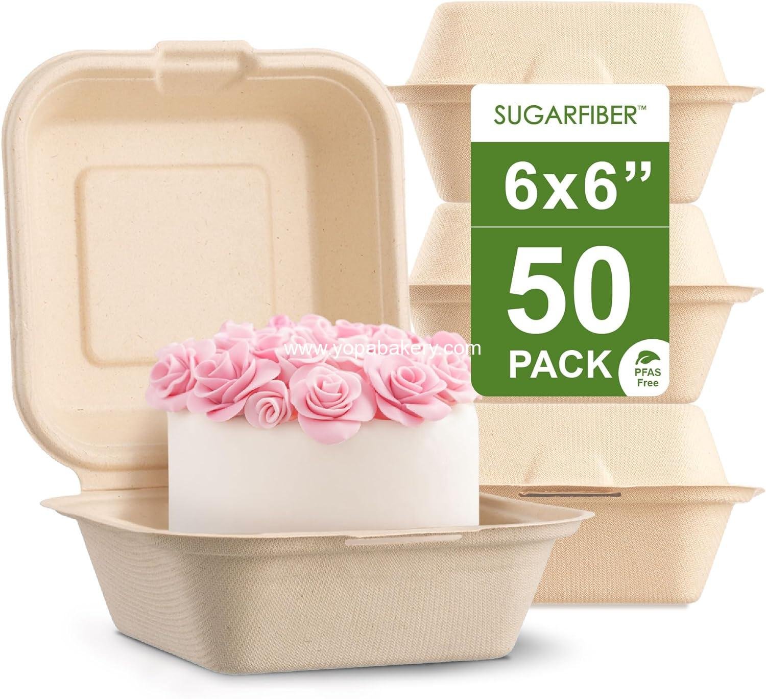 Wholesale 50 Count Compostable Clamshell Take Out Food Containers, 6x6