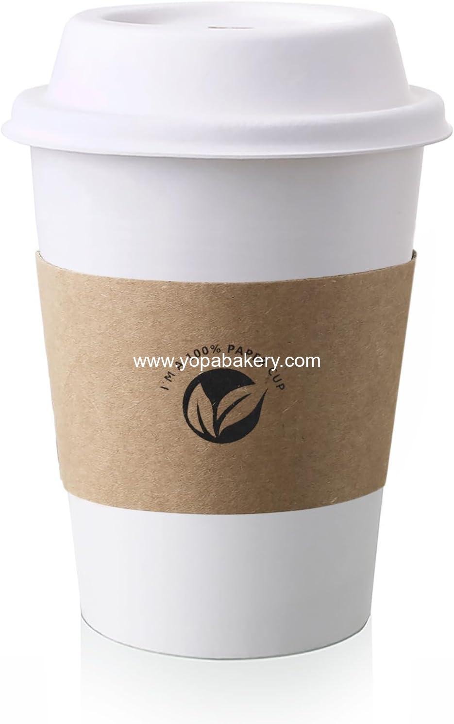 Wholesale 50 Pack 12 oz Compostable Coffee Cups with Lids and Kraft Sleeves, Eco-Friendly Disposable White Paper Cups Combo for Hot Beverages Factory